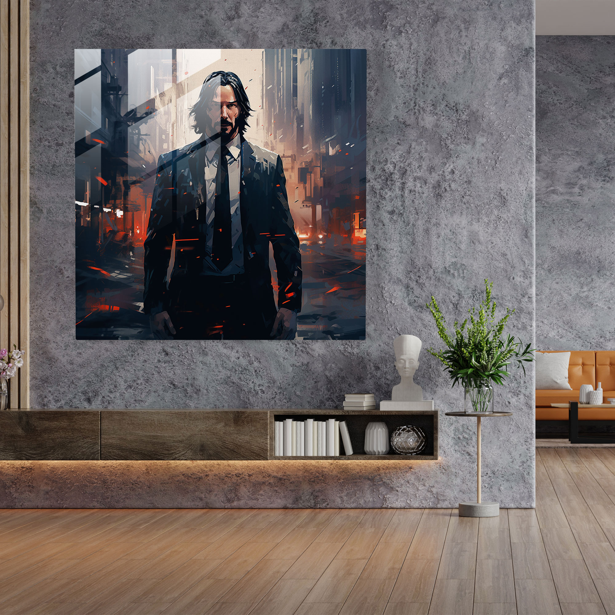 John Wick Futuristic Digital Painting Glass Print - John Wick, Glass Wall Art, Modern Art, Wall Decoration