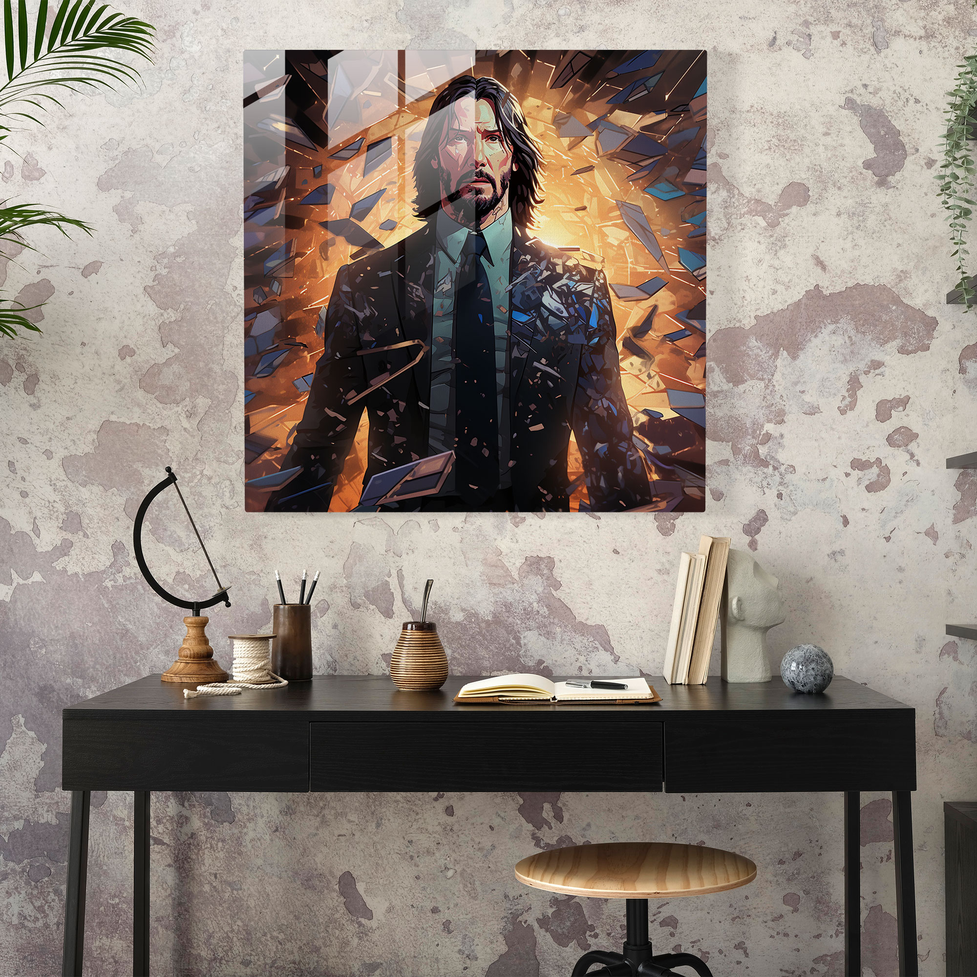 John Wick Glass Print - John Wick, Glass Print, Wall Decoration, Digital Illustration