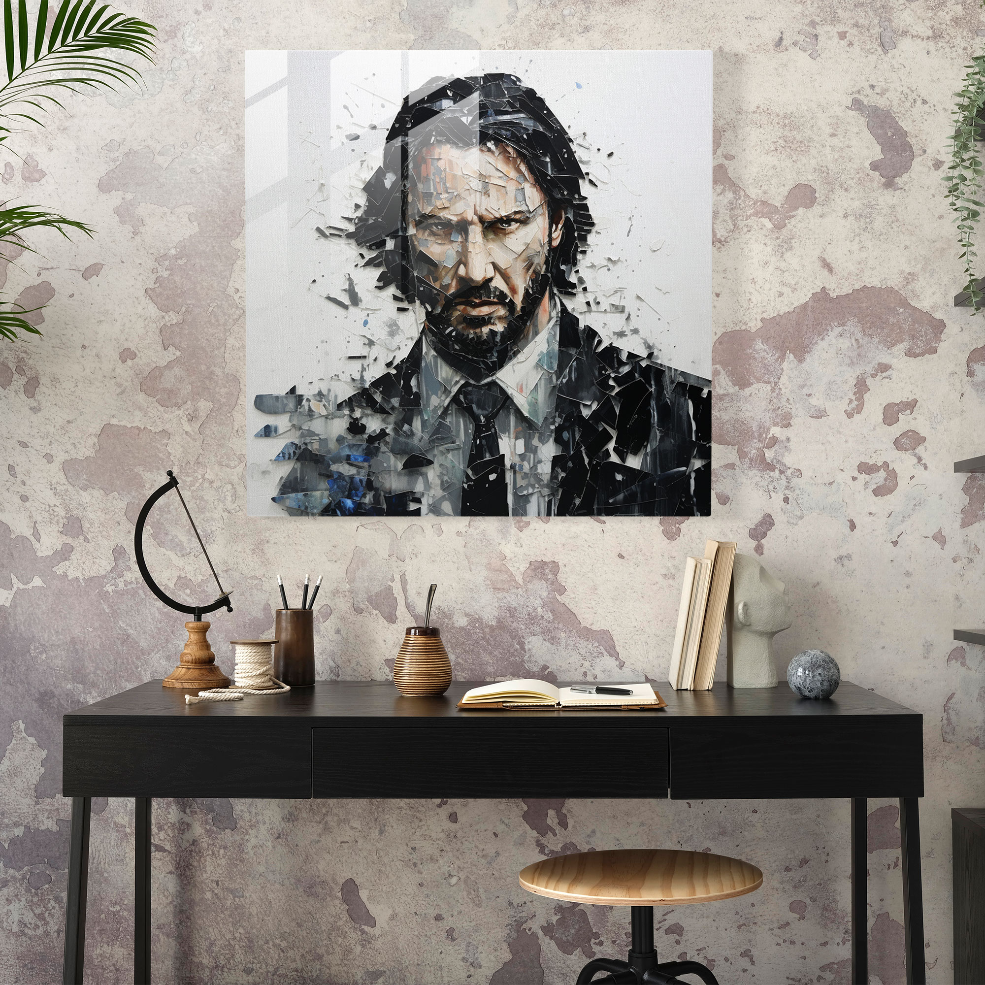 Contemporary John Wick Glass Print - John Wick, John Wick, Mixed Media Artwork, Home Decoration