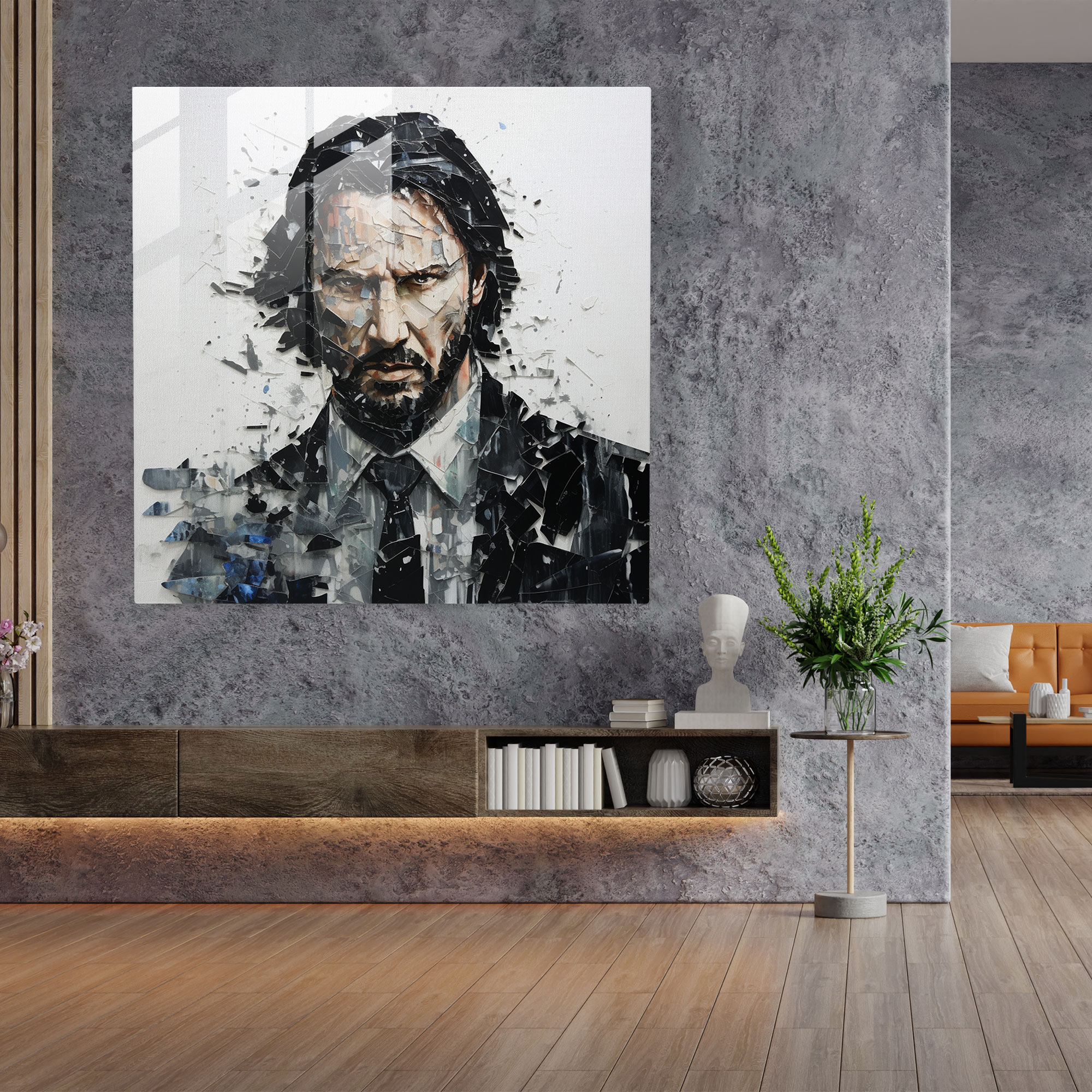 Contemporary John Wick Glass Print - John Wick, John Wick, Mixed Media Artwork, Home Decoration