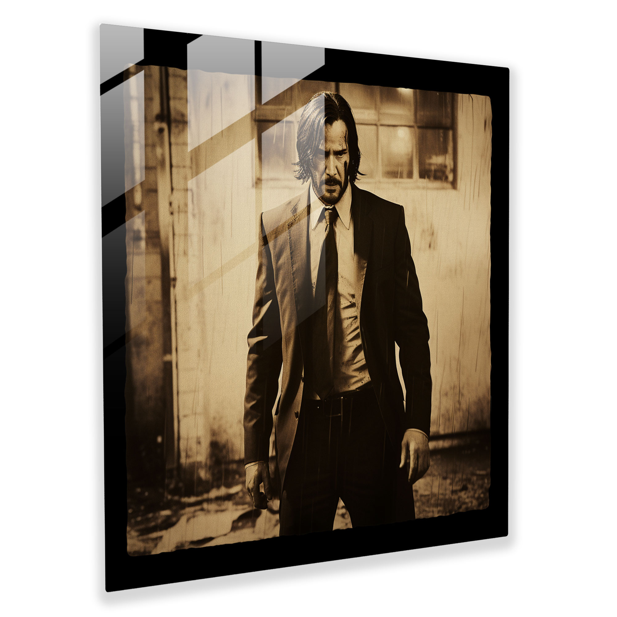 John Wick Glass Print - John Wick, Glass Art, Glass Print, Sepia-Toned Image