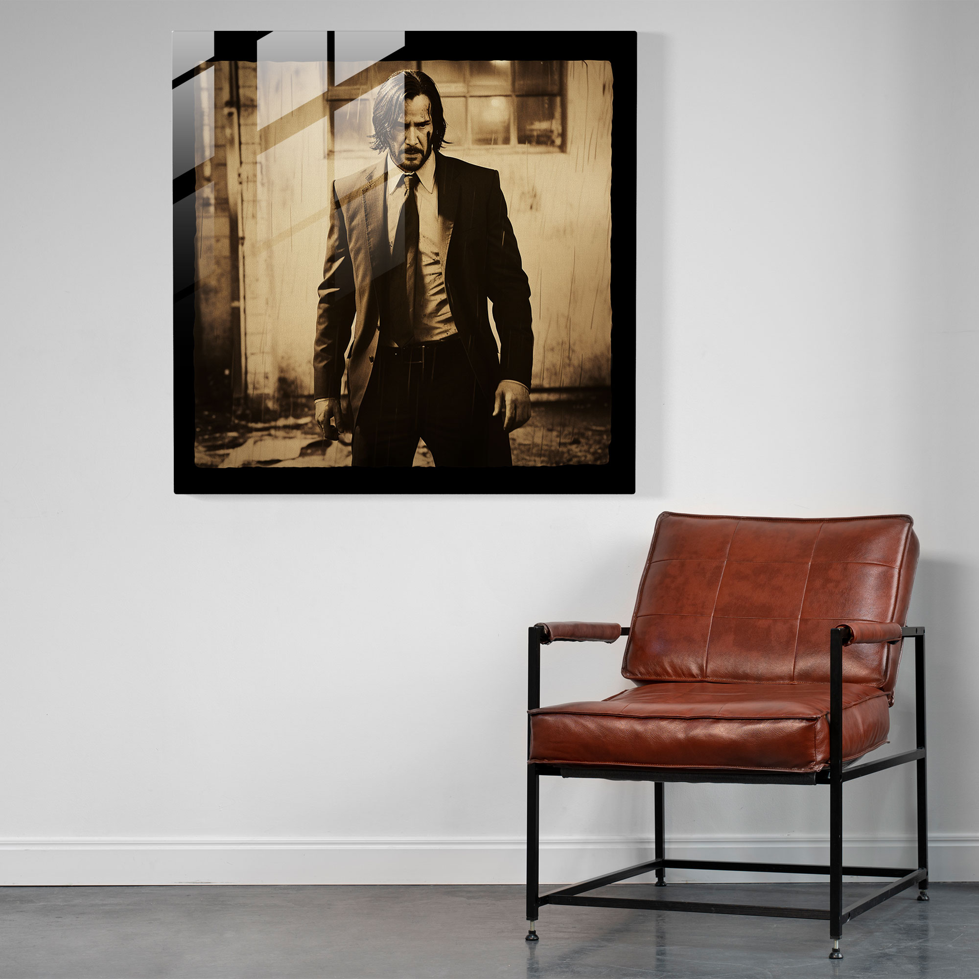 John Wick Glass Print - John Wick, Glass Art, Glass Print, Sepia-Toned Image