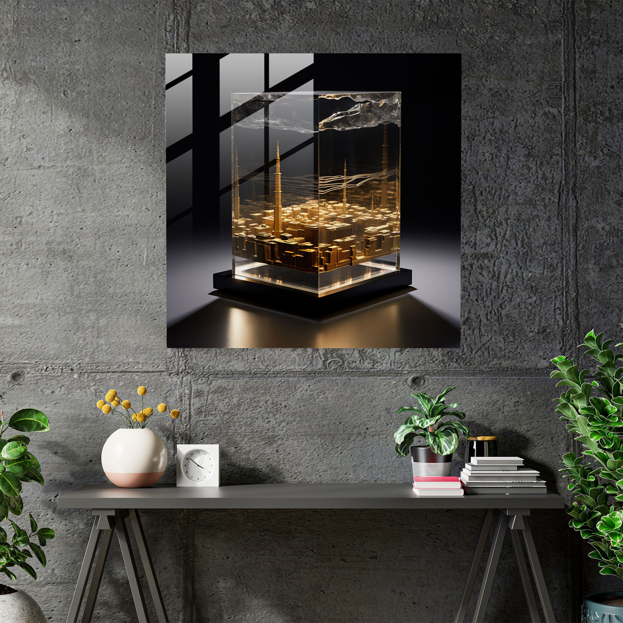 Kaabe Modern Cam Tablo - Modern Sanat Ev Dekorasyonu Cam Duvar Sanatı