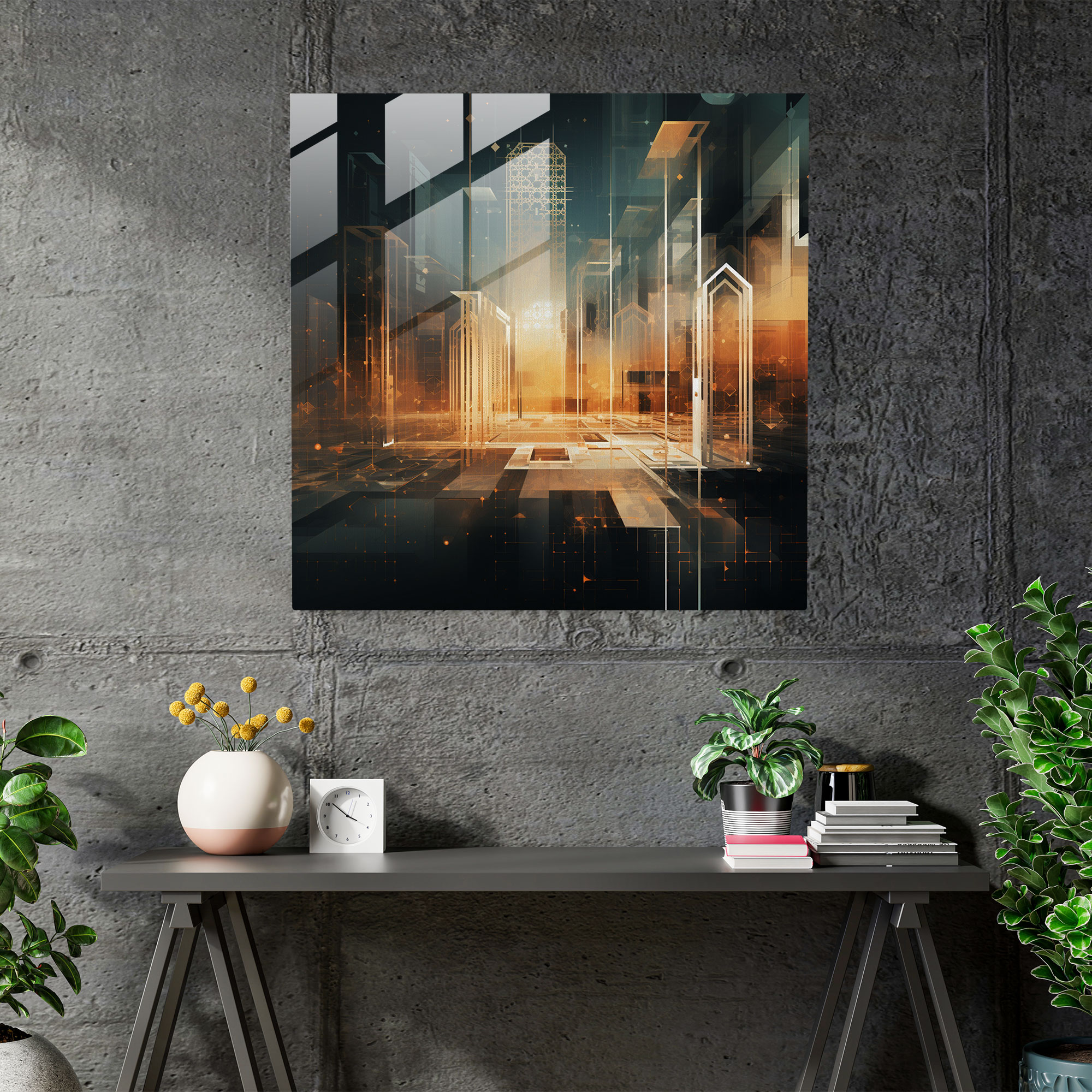 Contemporary Kaaba Geometric Glass Print - Kaaba, Glass Print, Kaaba, Home Decoration