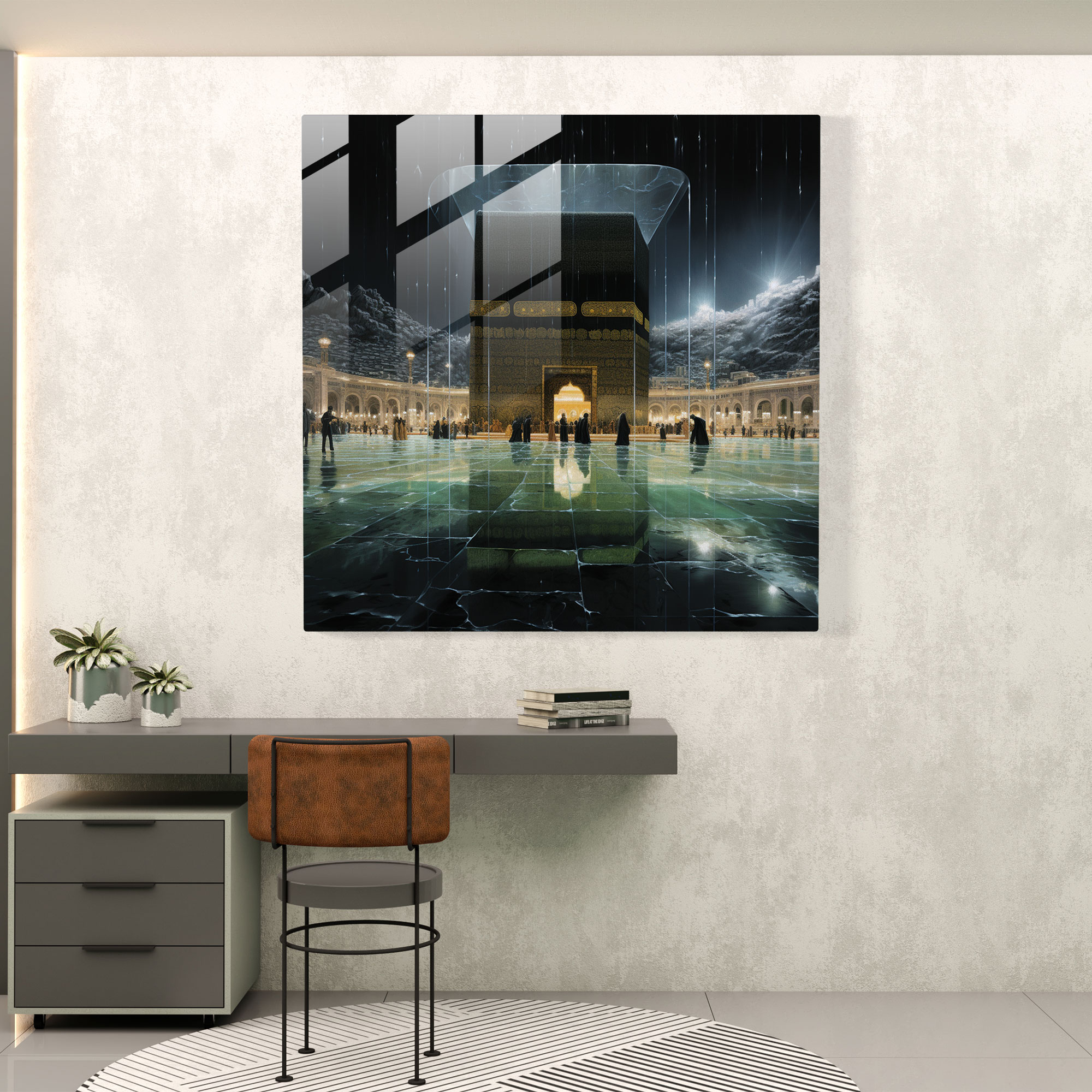 Doğaya İlham Alan Kaaba Cam Tablo - Kaaba Cam Sanatı Duvar Dekorasyonu