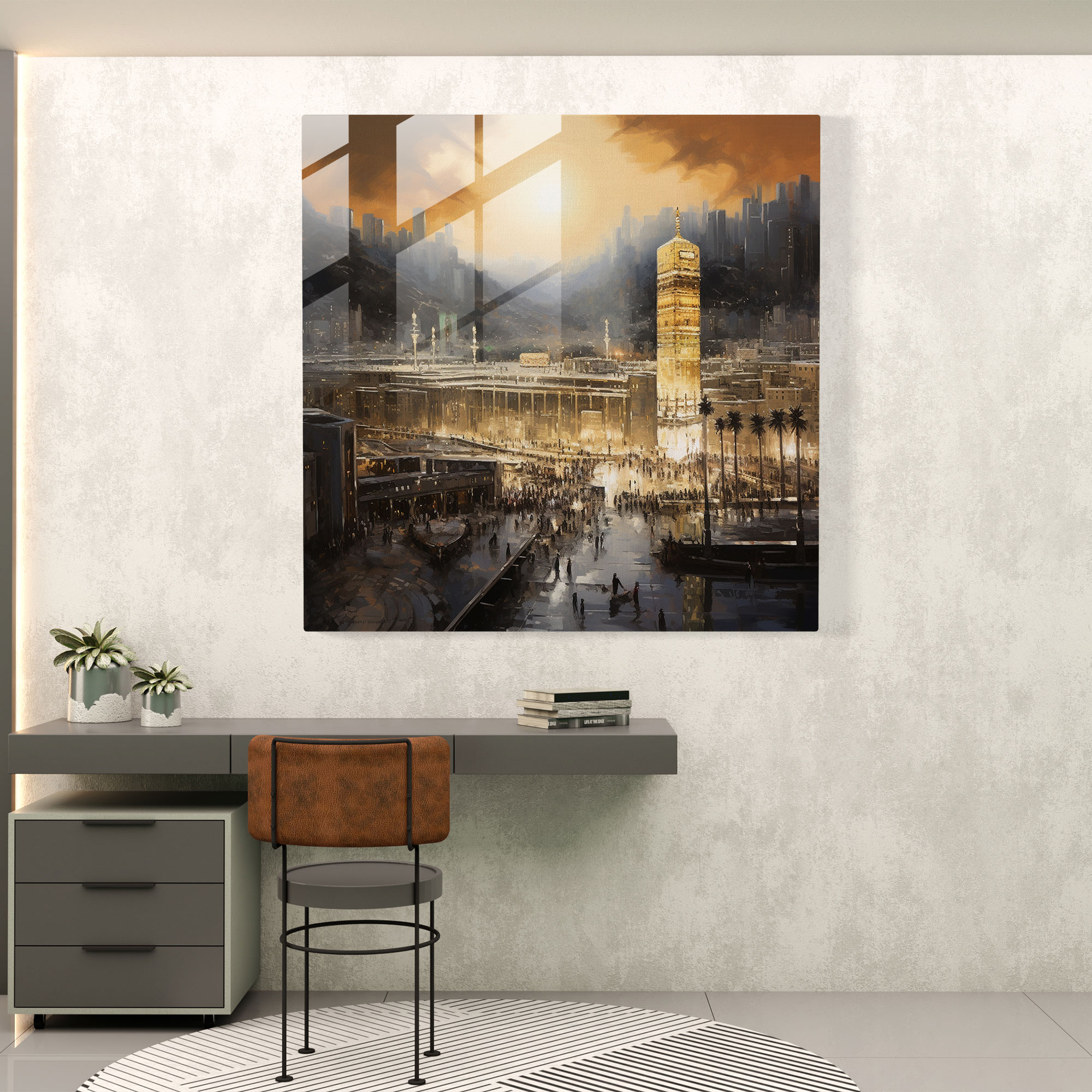 Contemporary Glass Print - Kaaba In Modern Cityscape - Kaaba, Glass Wall Art, Modern Art, Glass Art