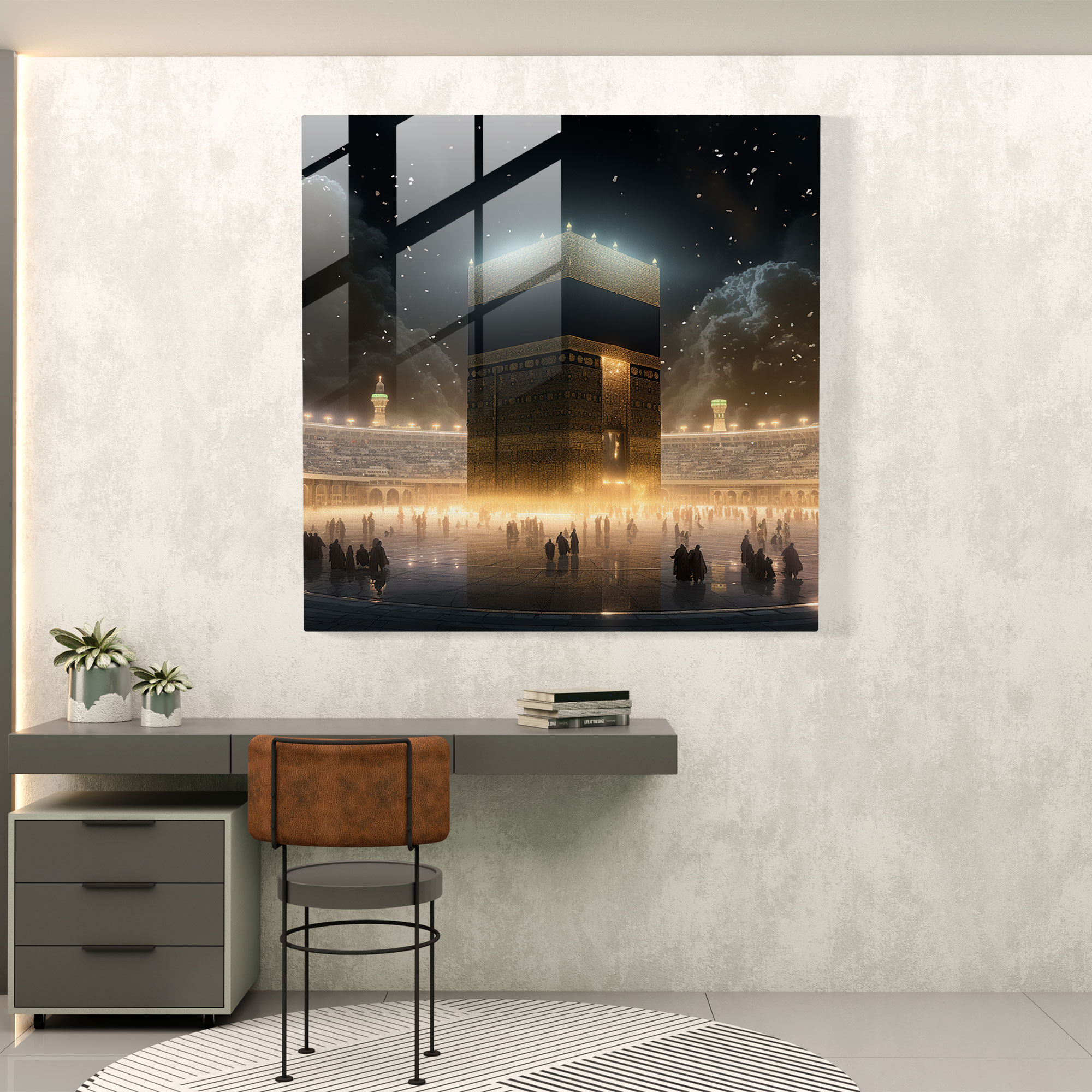 Celestial Kaaba Glass Print - Kaaba, Celestial Elements, Glass Print, Modern Art