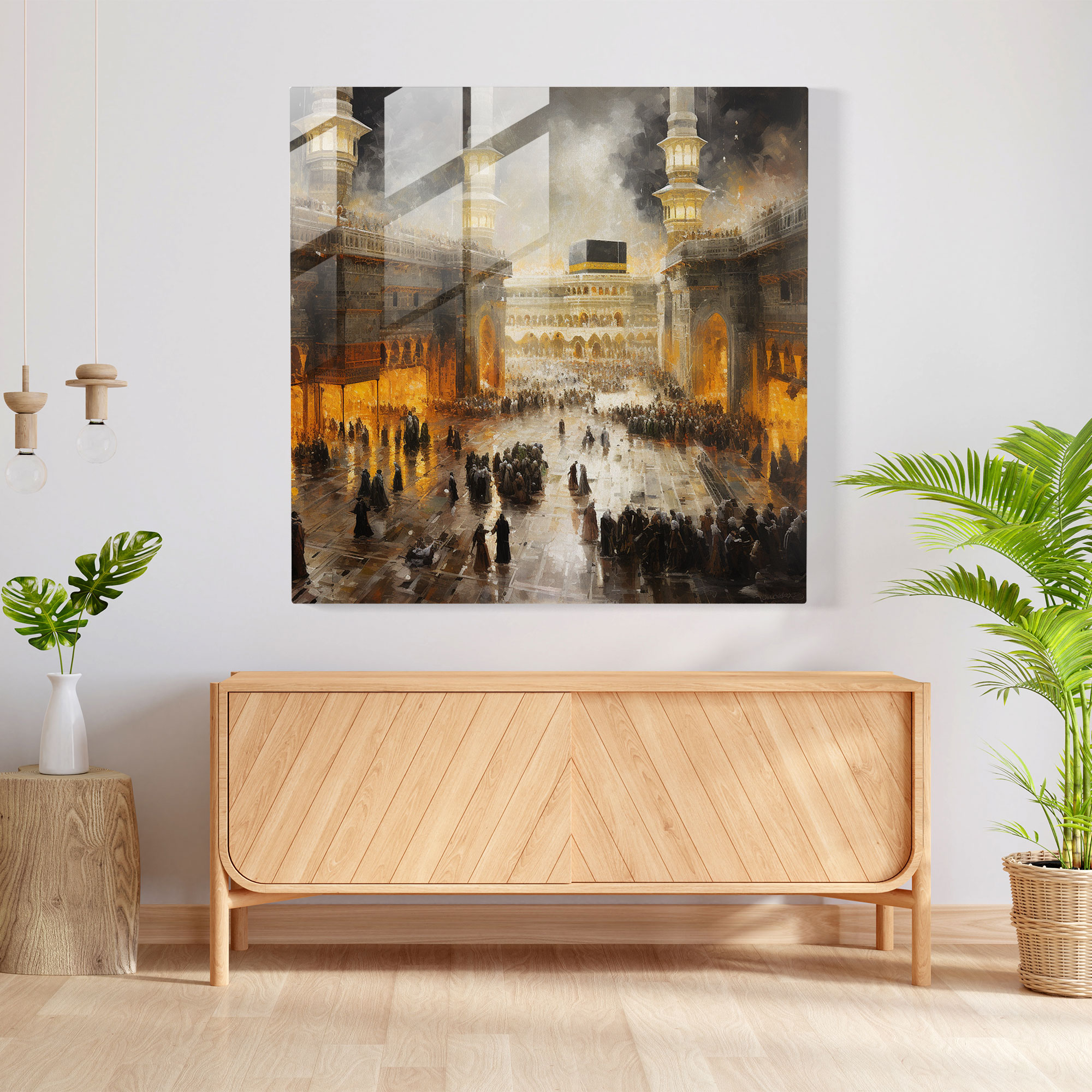 Kaaba Pilgrimage Glass Print - Kaaba, Modern Art, Pilgrims, Glass Print