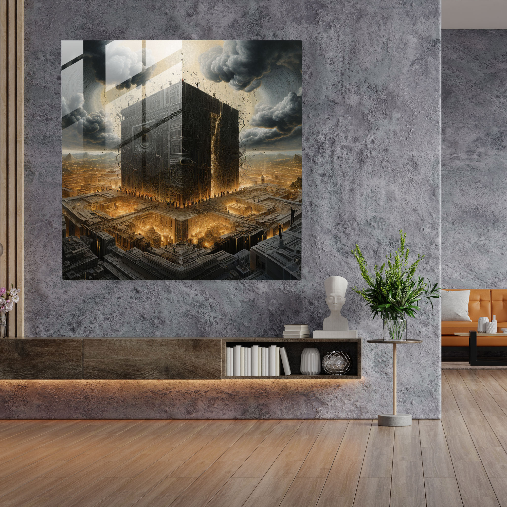 Sembolik Kabe Cam Tablosu - Kabe Modern Sanat Sembolizm Ev Dekorasyonu