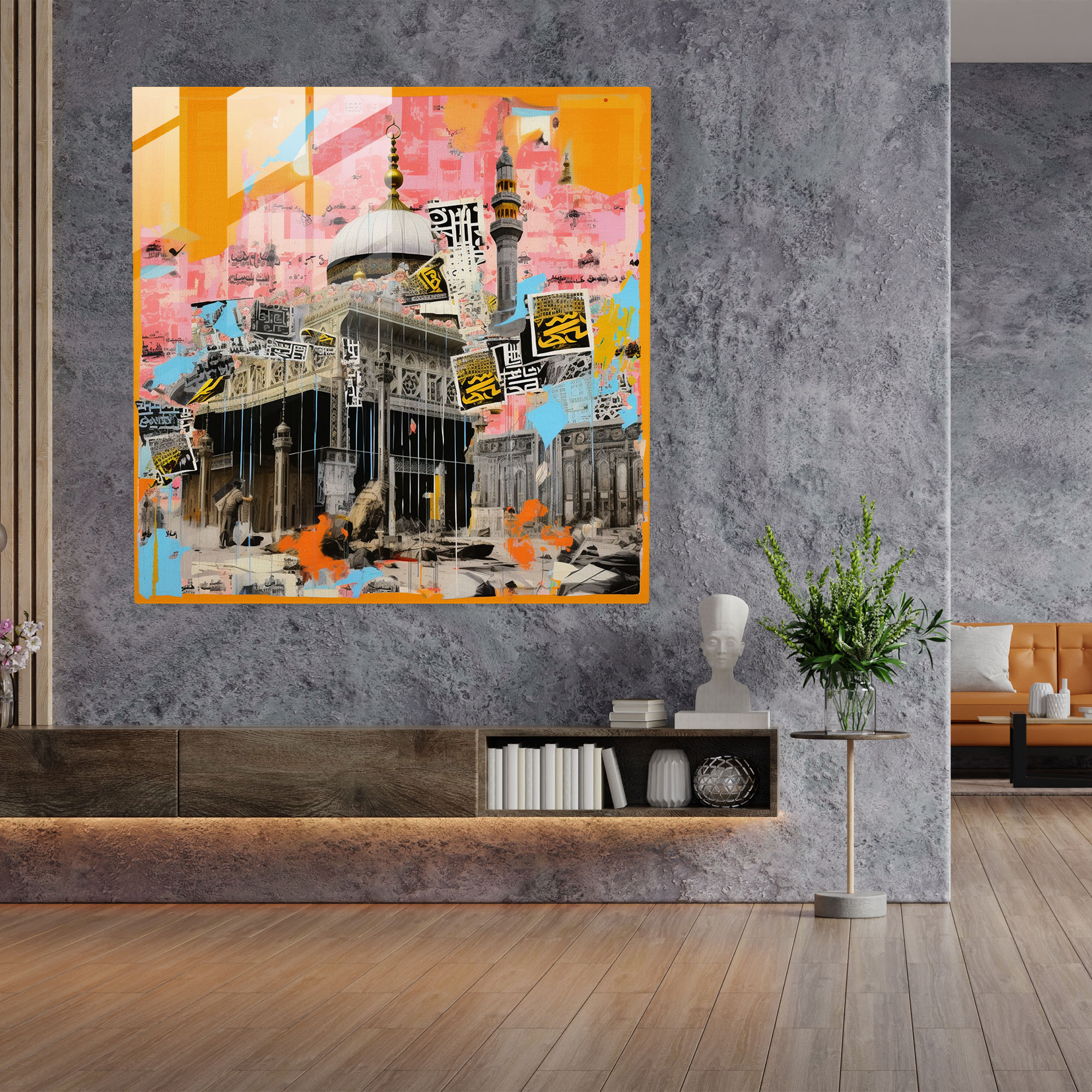 Modern Sanat Pop Art Koleksiyonu Kaaba Cam Tablo - Duvar Sanatı