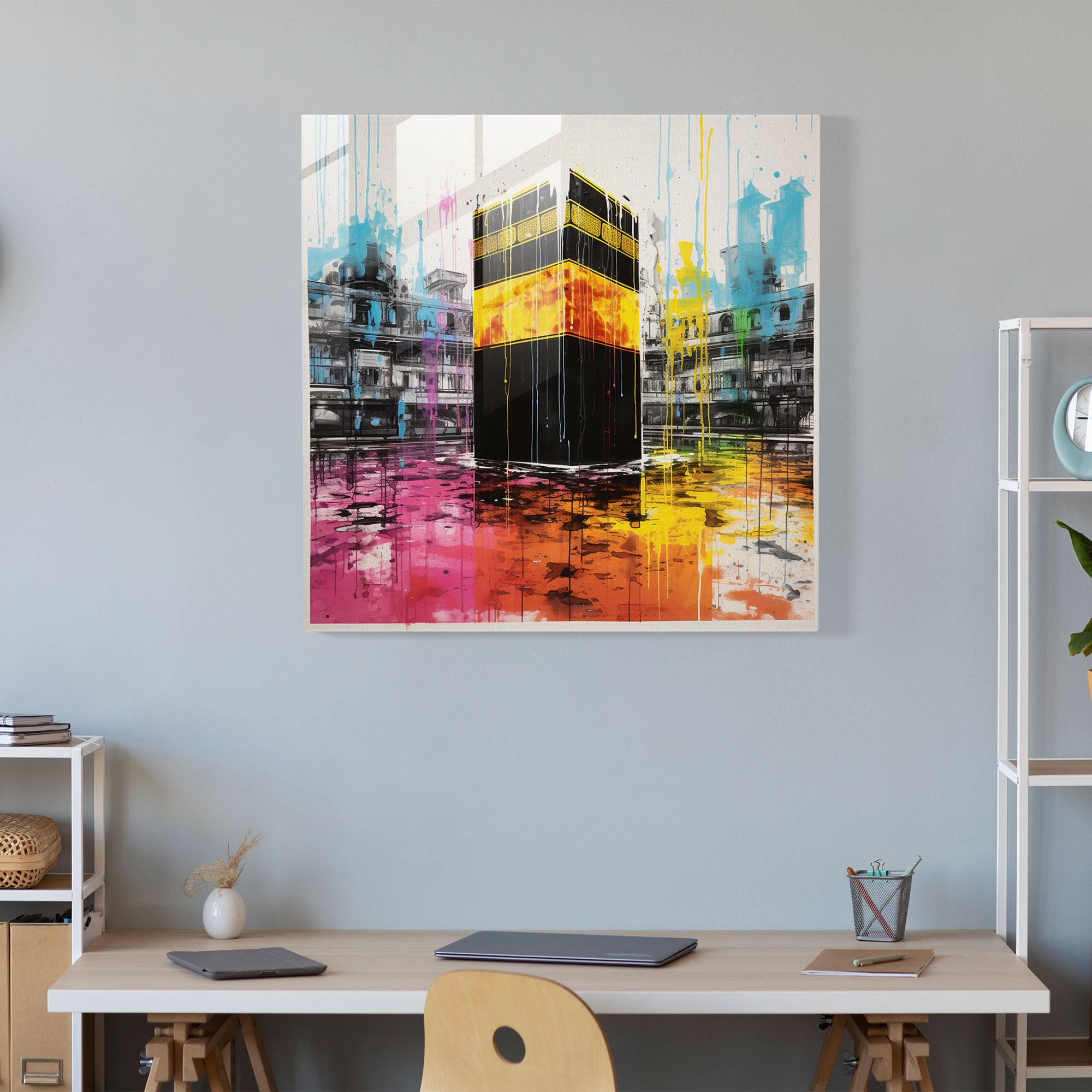 Pop Art Kaabe Cam Tablo - Canlı ve Cesur Tasarım