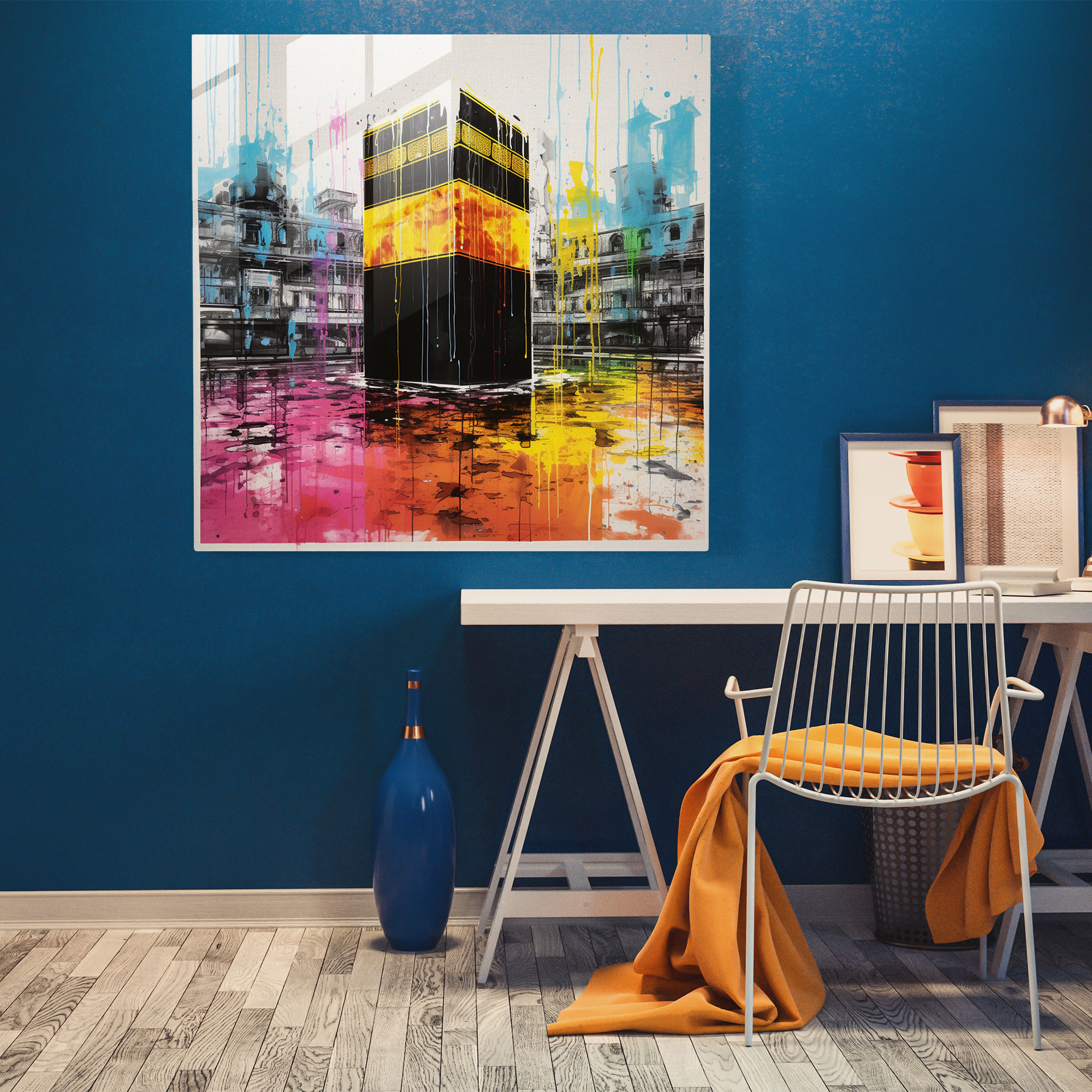 Pop Art Kaabe Cam Tablo - Canlı ve Cesur Tasarım