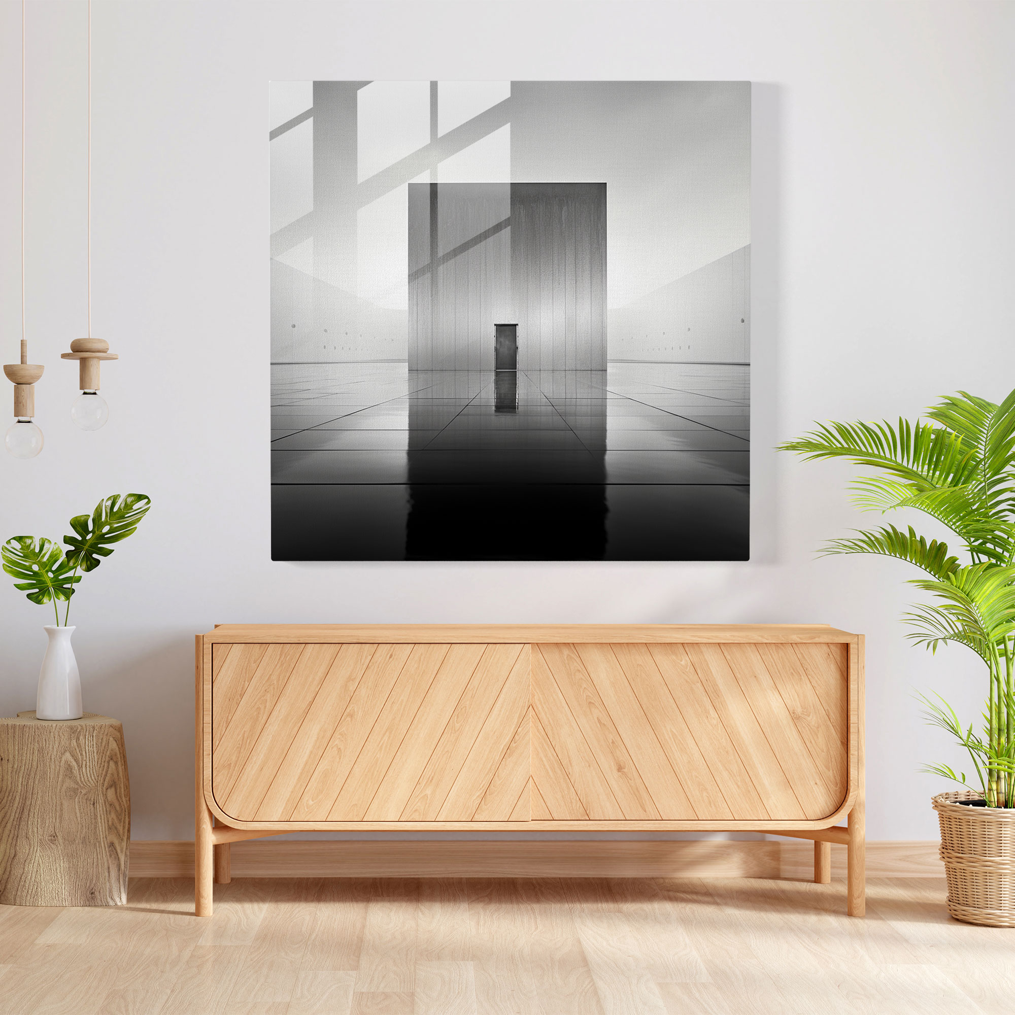 Kaaba Minimalist Cam Tablo - Duvar Dekorasyonu Siyah Beyaz Fotoğraf Minimalist