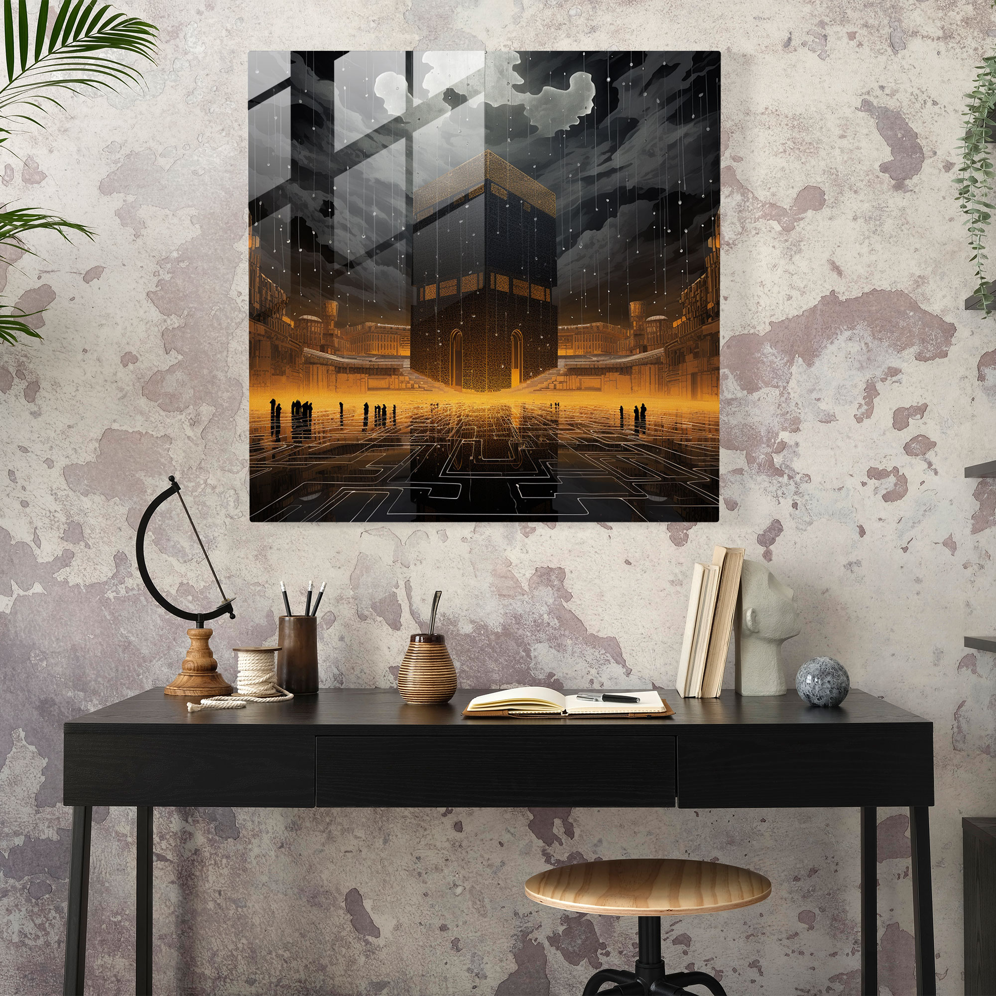 Kaaba Geometric Glass Print - Kaaba, Digital Art, Geometric Patterns, Glass Art