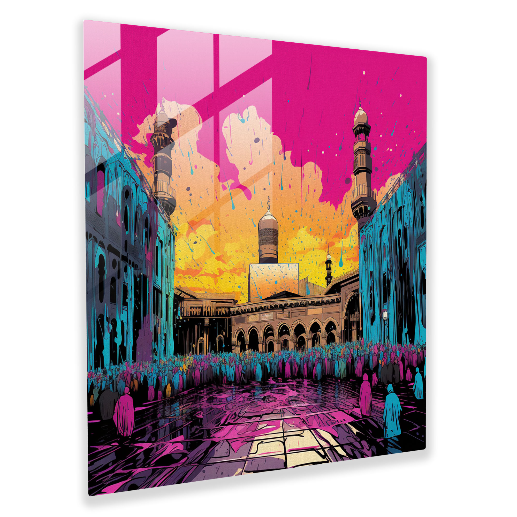 Kaaba Pop Art Glass Print - Kaaba, Bold Colors, Kaaba, Home Decoration