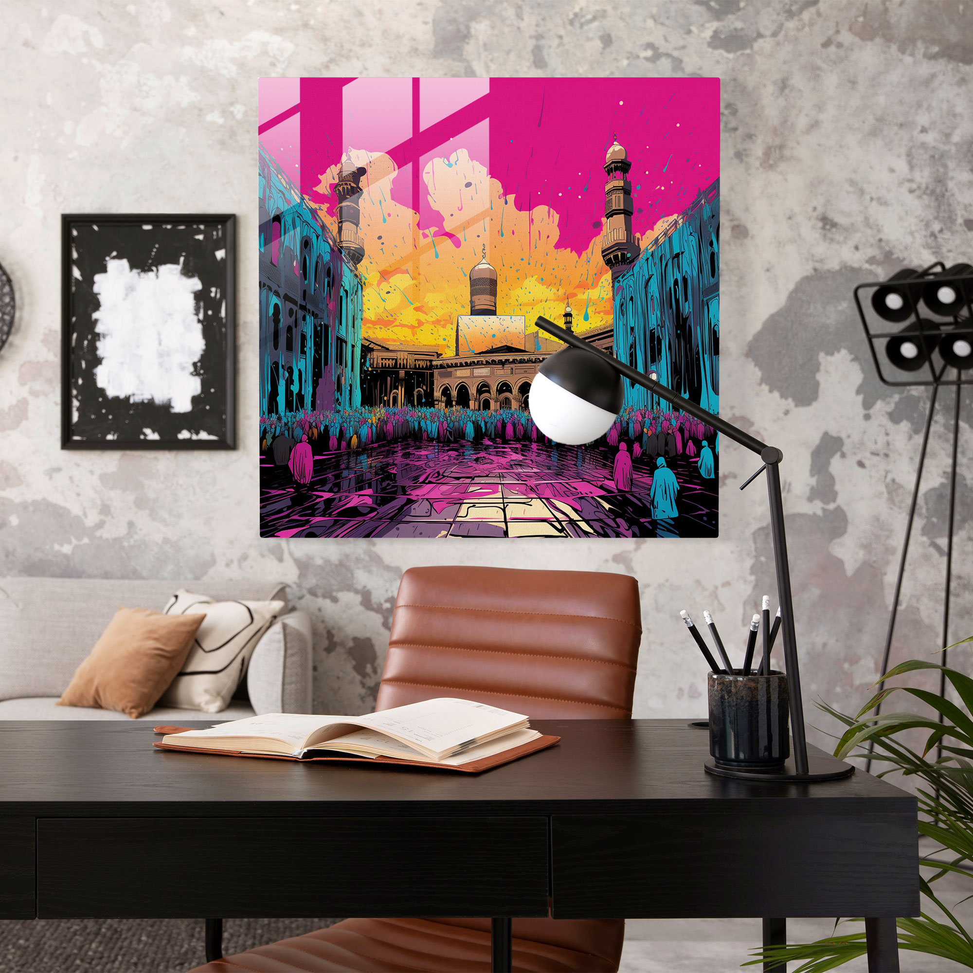 Kaaba Pop Art Glass Print - Kaaba, Bold Colors, Kaaba, Home Decoration