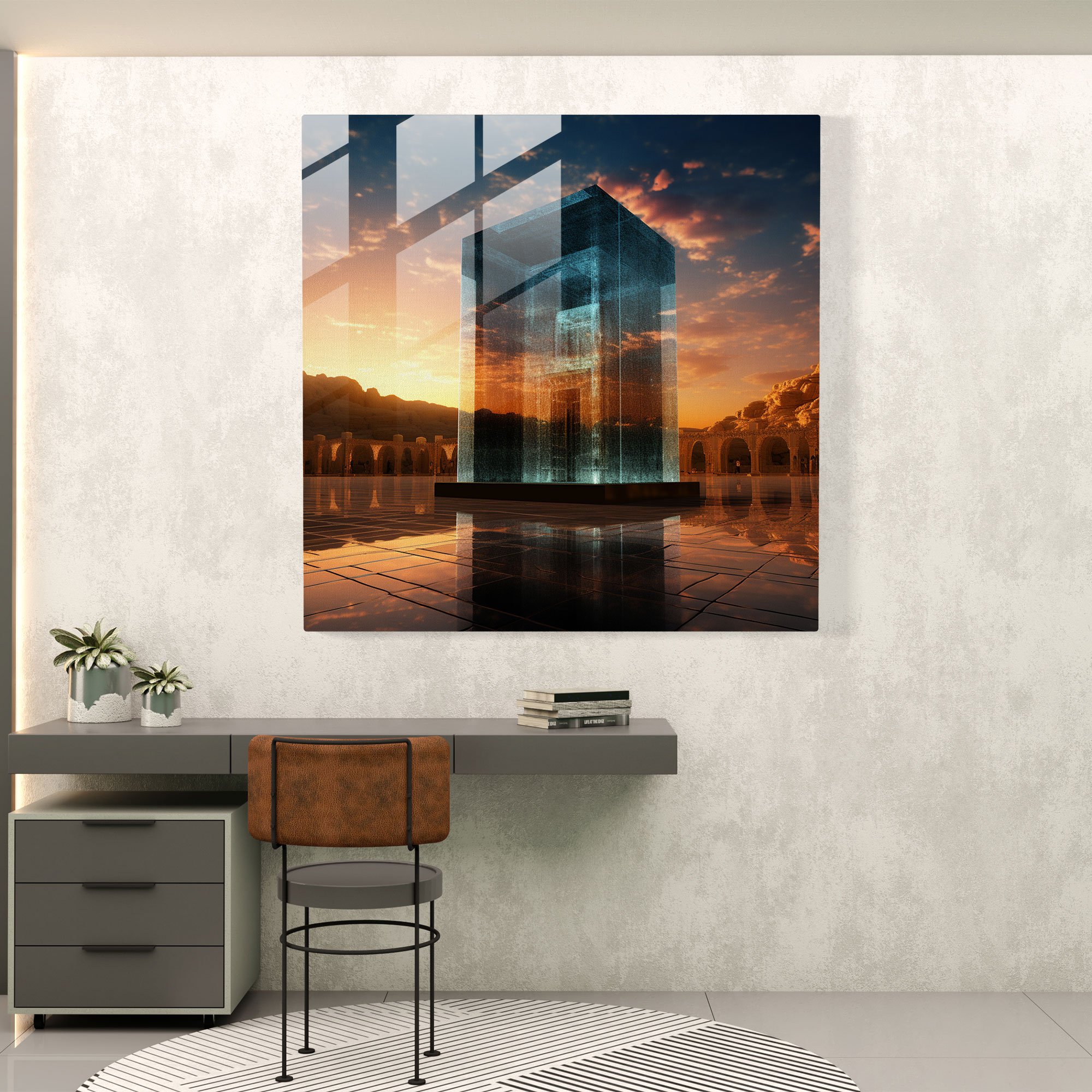 Kaaba Sunset Glass Print - Kaaba, Glass Art, Modern Art, Sacred Site