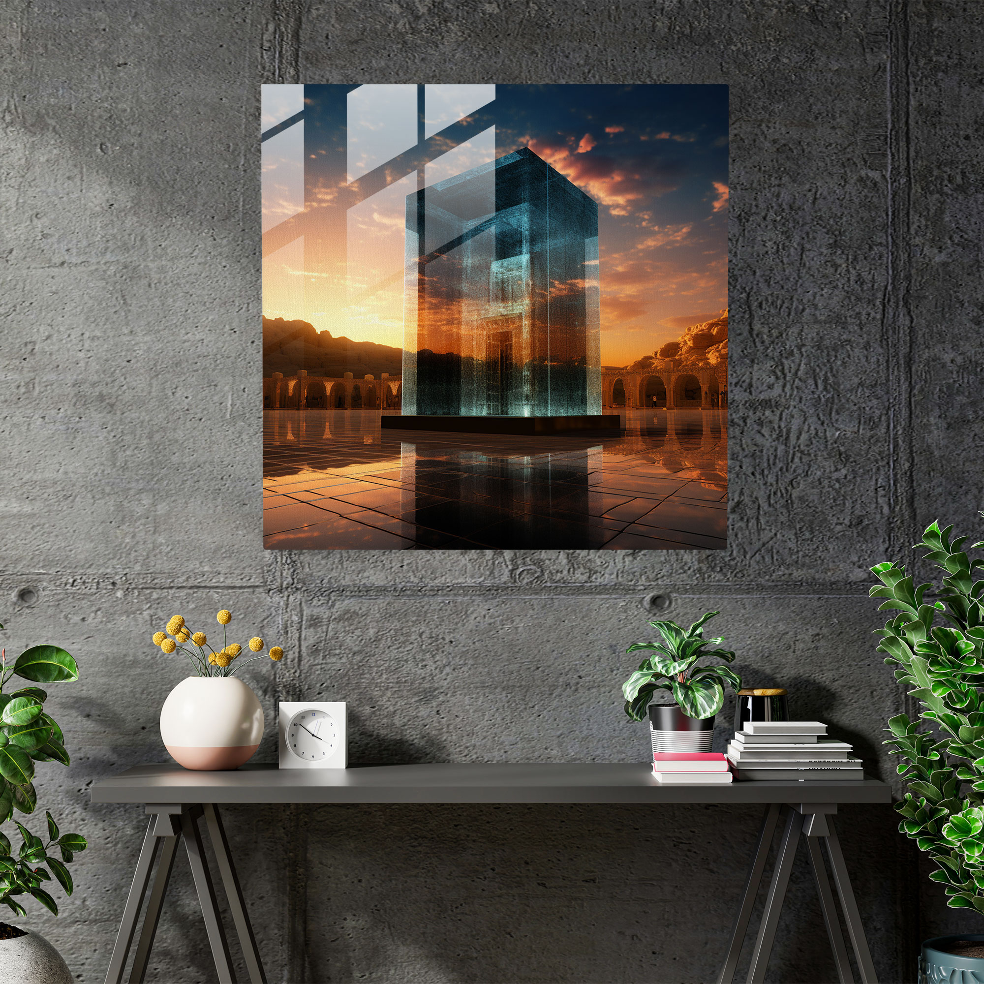 Kaaba Sunset Glass Print - Kaaba, Glass Art, Modern Art, Sacred Site