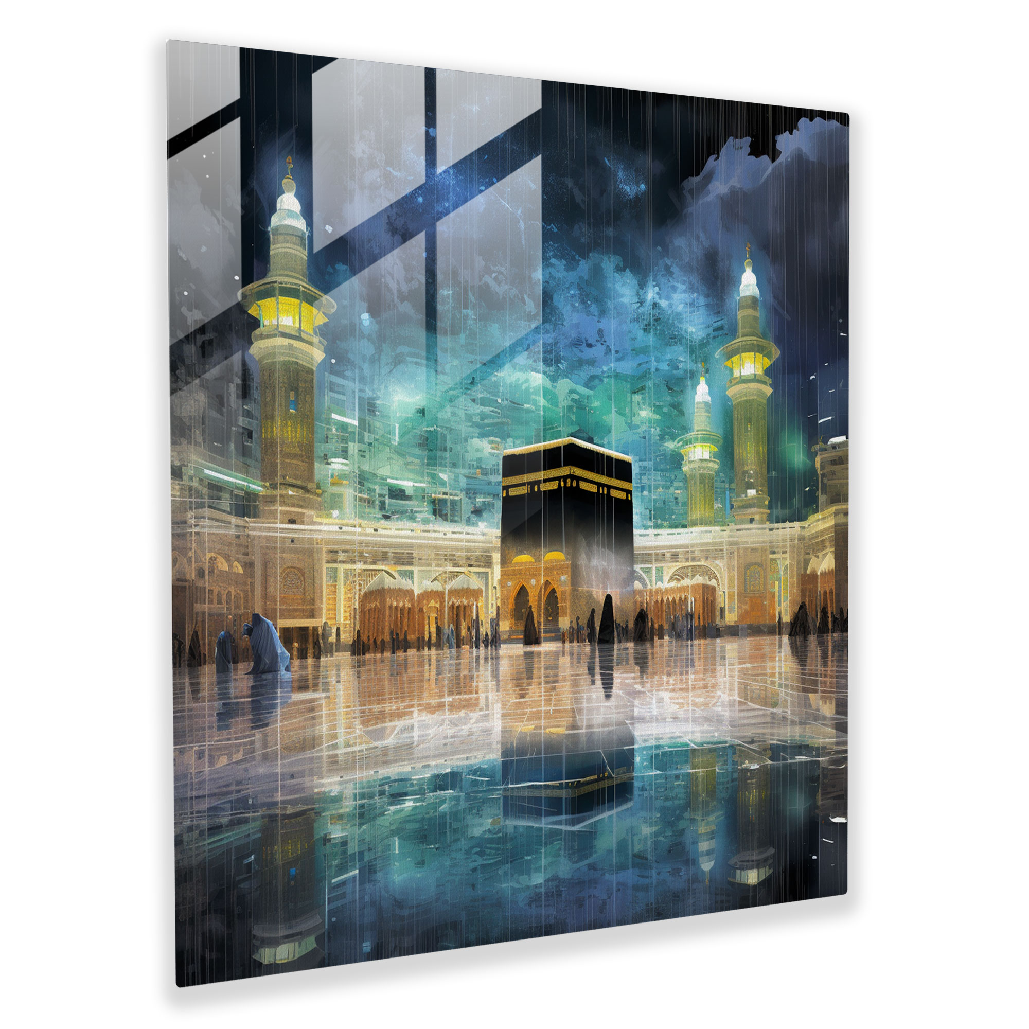 Pikselize Edilmiş Kabe Cam Tablo - Kabe Pikselize Sanat Tarzı Cam Sanat
