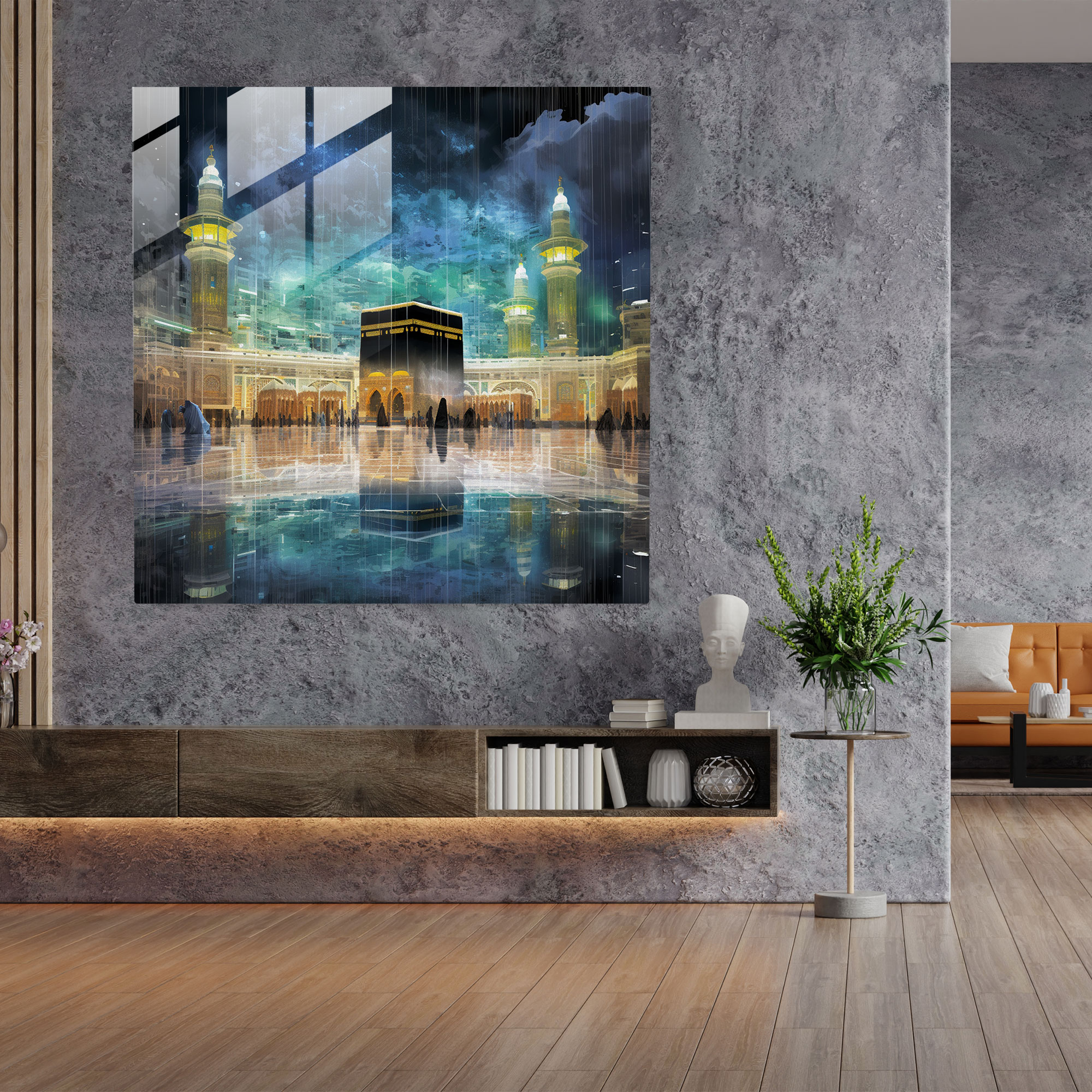 Pikselize Edilmiş Kabe Cam Tablo - Kabe Pikselize Sanat Tarzı Cam Sanat