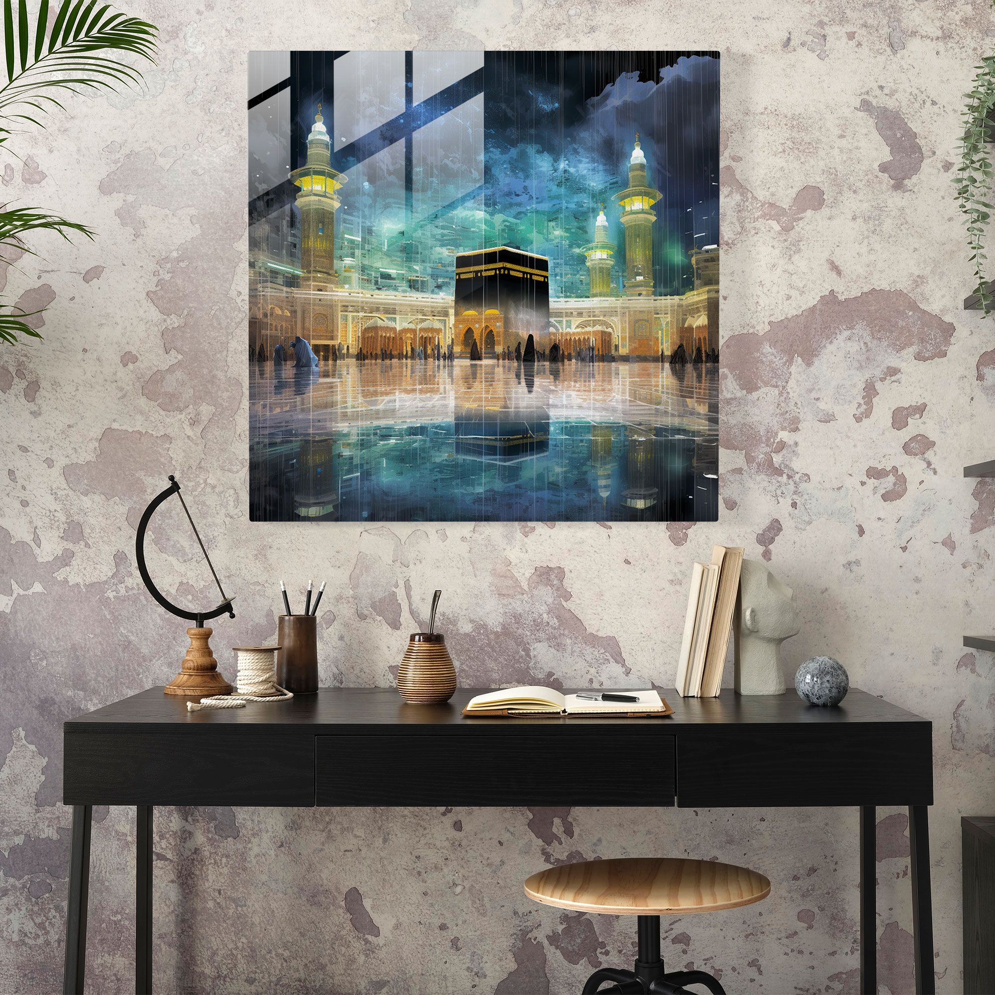 Pikselize Edilmiş Kabe Cam Tablo - Kabe Pikselize Sanat Tarzı Cam Sanat