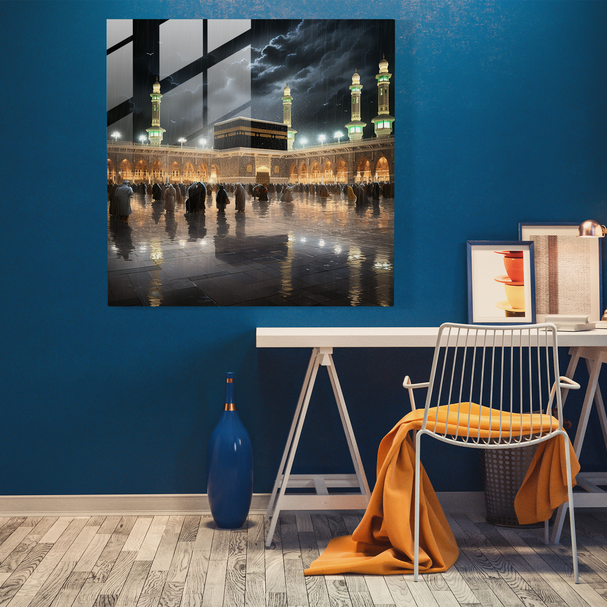 Ay Işığında Kabe Cam Tablo - Kabe Modern Sanat Duvar Dekorasyonu Ev Dekorasyonu