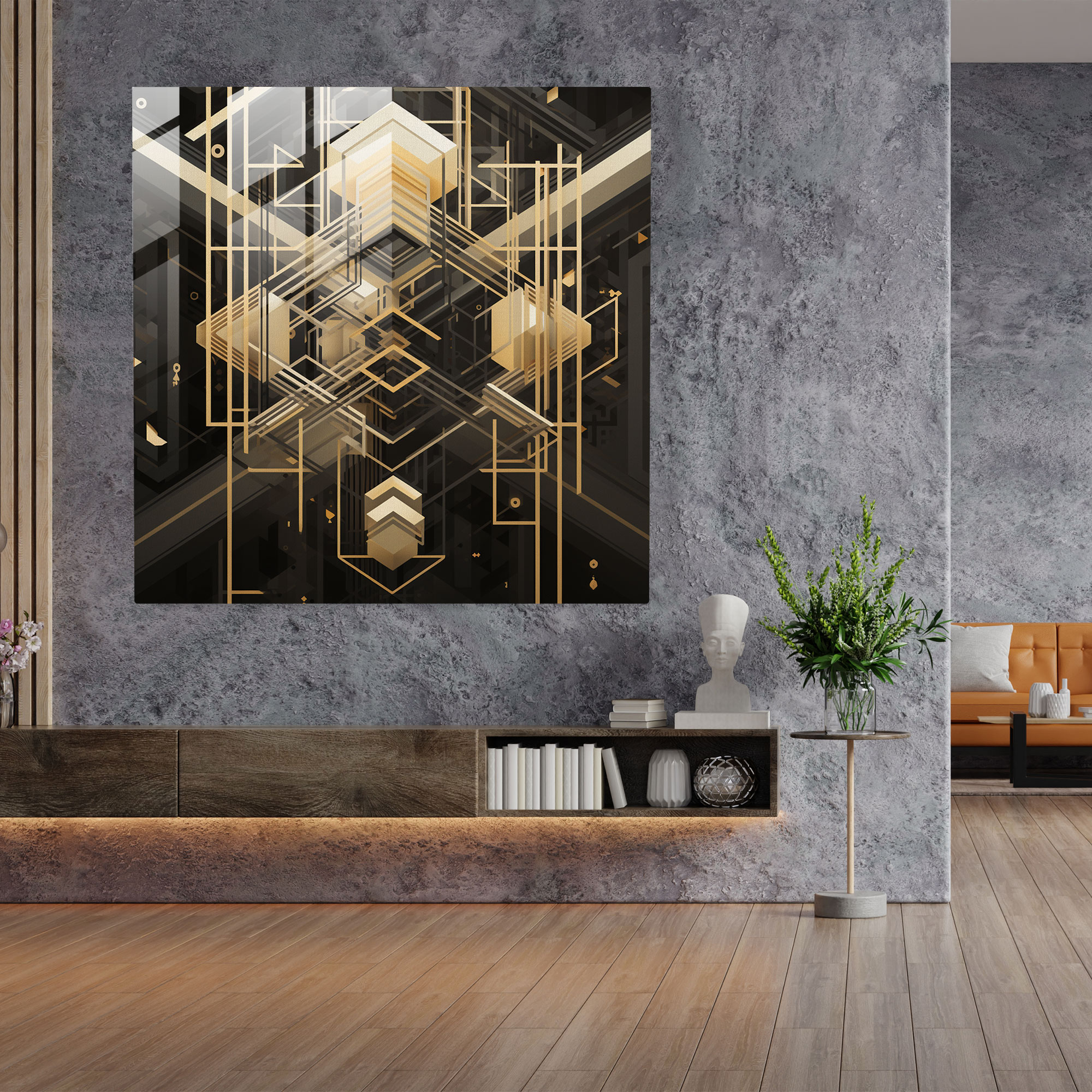 Kaaba Simetrisi Cam Tablo - Kaaba Cam Tablo Ev Dekorasyonu Modern Sanat