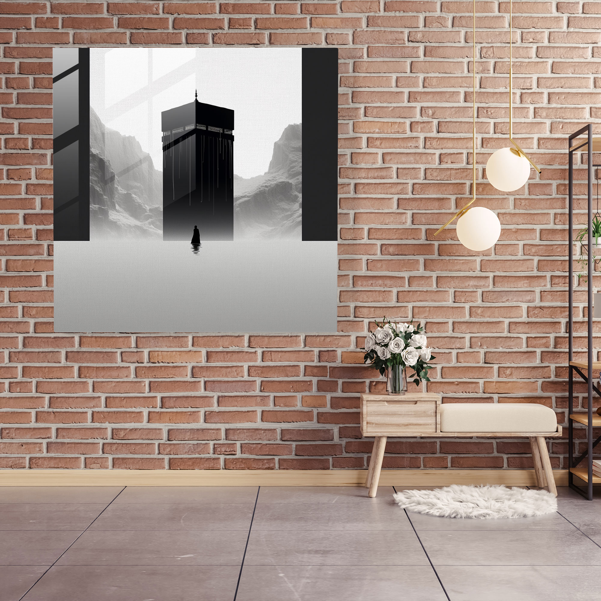 Kaaba Siluet Cam Tablo - Ev Dekorasyonu Cam Sanatı Minimalist