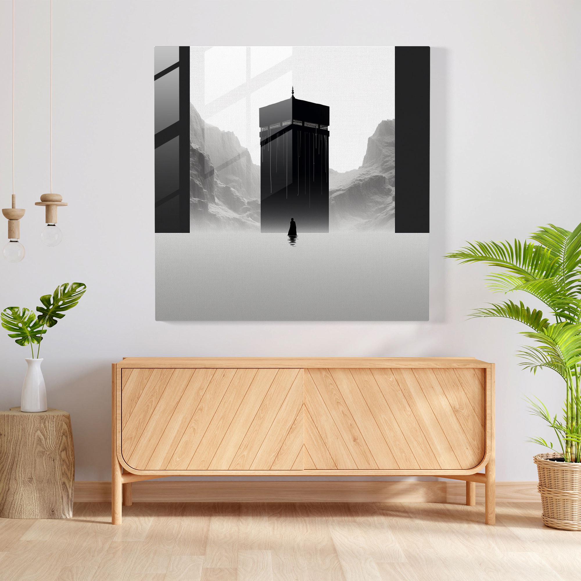 Kaaba Siluet Cam Tablo - Ev Dekorasyonu Cam Sanatı Minimalist