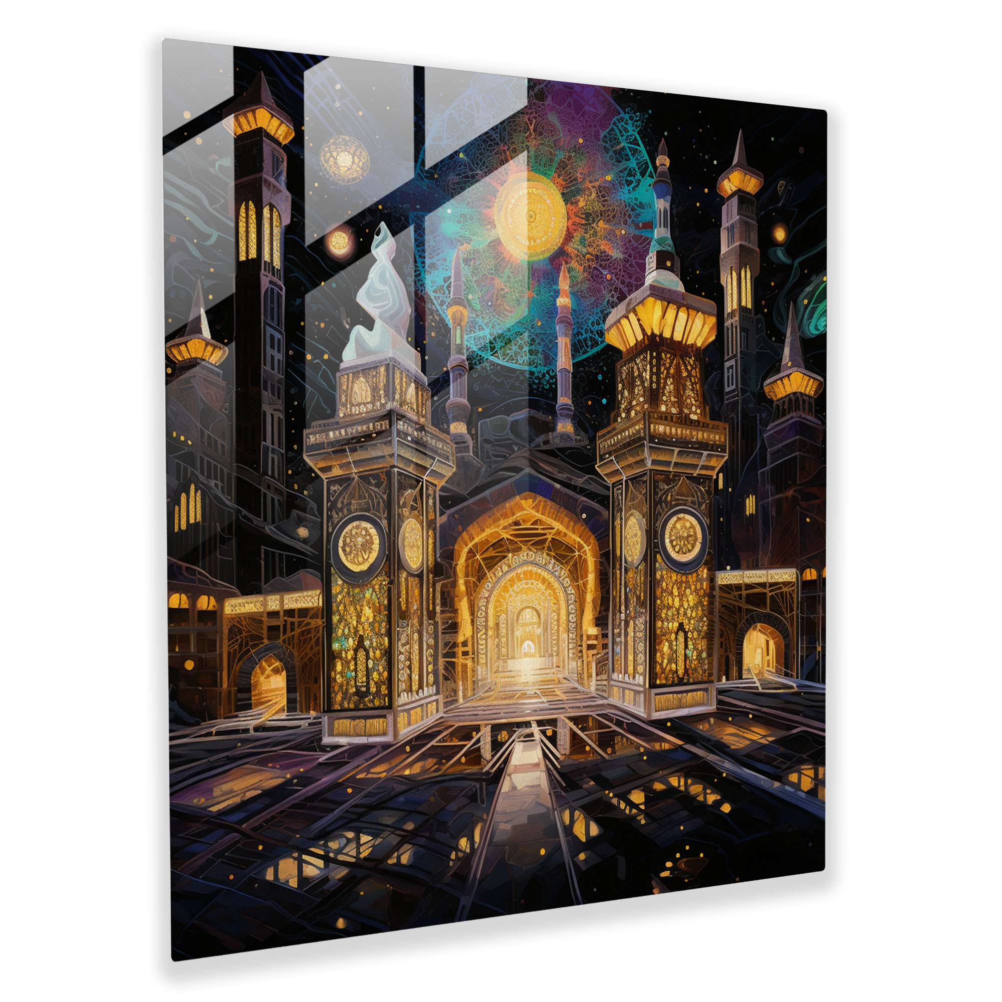 Kaaba Stained Glass Print - Kaaba, Intricate Patterns, Glass Print, Wall Decoration