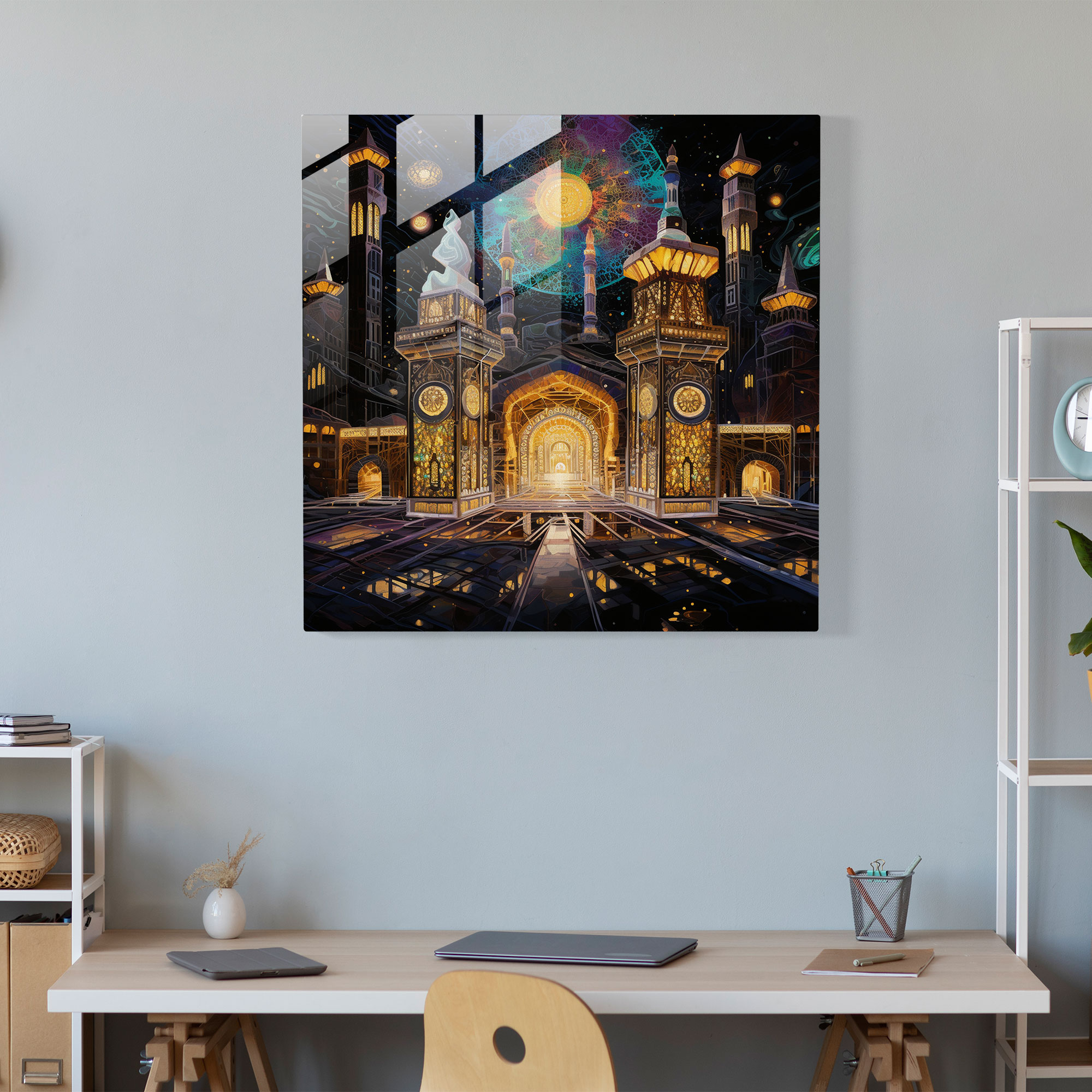 Kaaba Stained Glass Print - Kaaba, Intricate Patterns, Glass Print, Wall Decoration