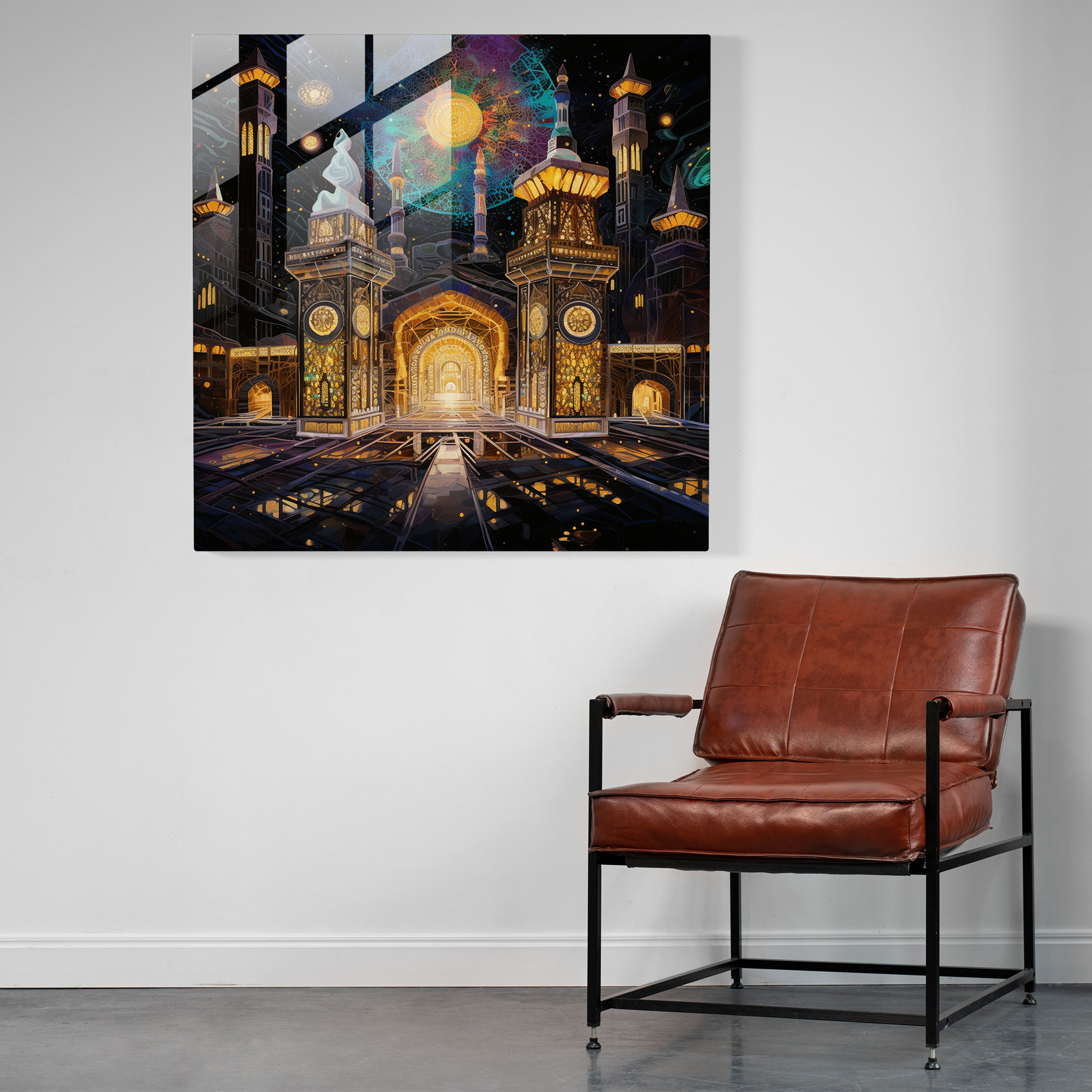 Kaaba Stained Glass Print - Kaaba, Intricate Patterns, Glass Print, Wall Decoration
