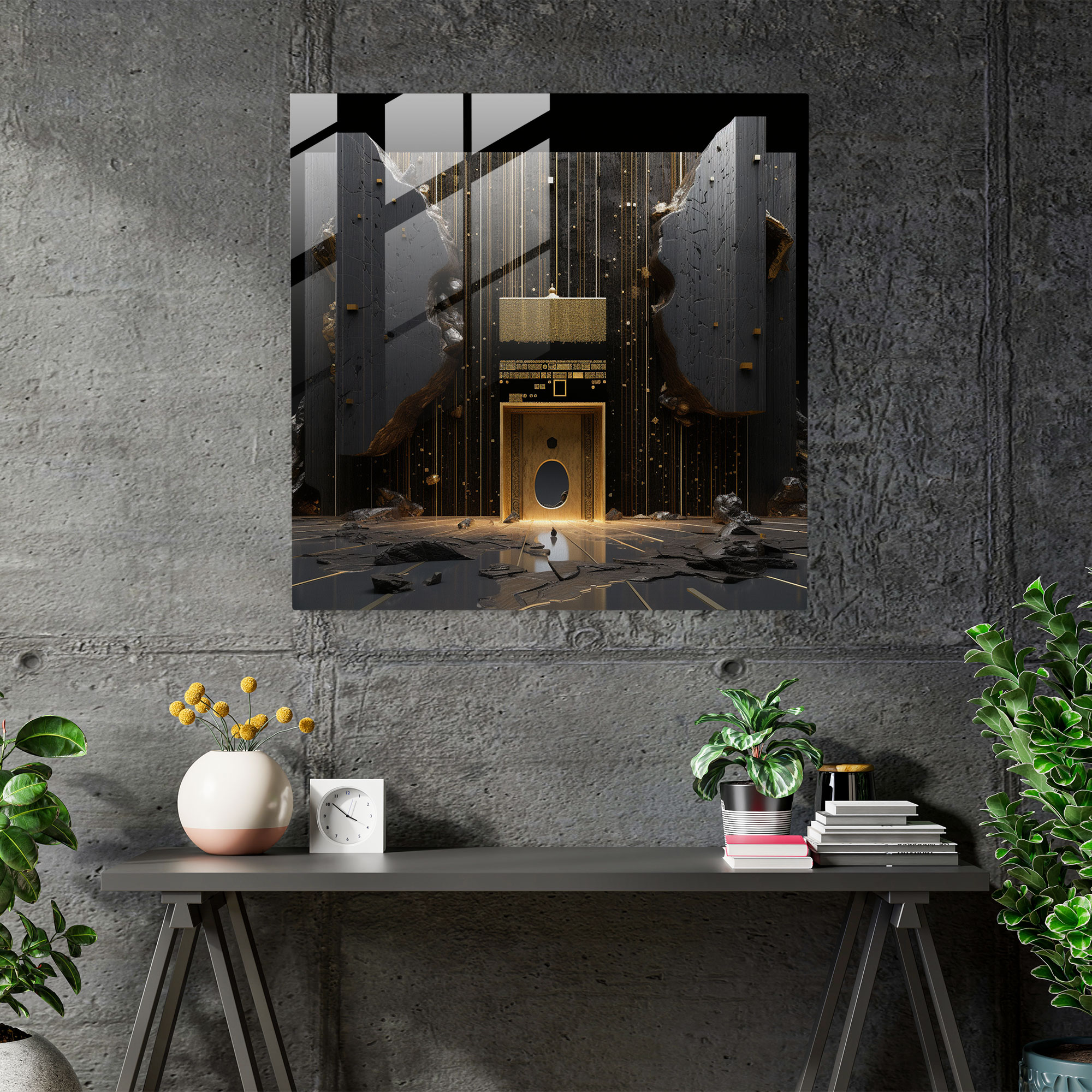 Kaaba Contemporary Fusion Glass Print - Kaaba, Glass Art, Traditional, Modern Art