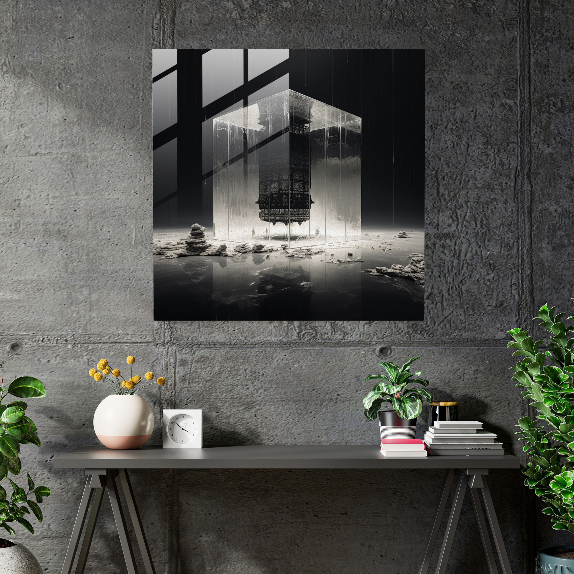 Kaaba Minimalist Cam Tablo - Cam Sanat Minimalist Tasarım