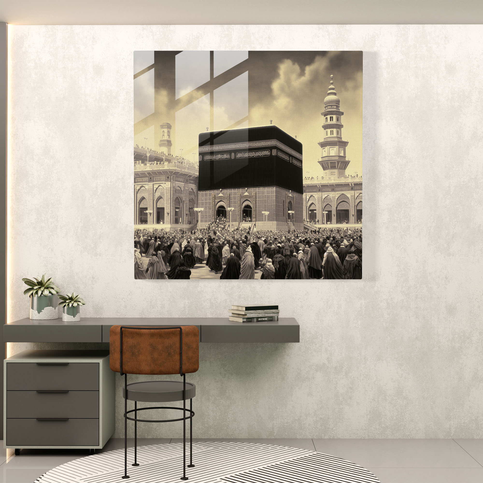 Kaaba Glass Print - Vintage Nostalgia - Kaaba, Glass Print, Modern Art, Glass Wall Art