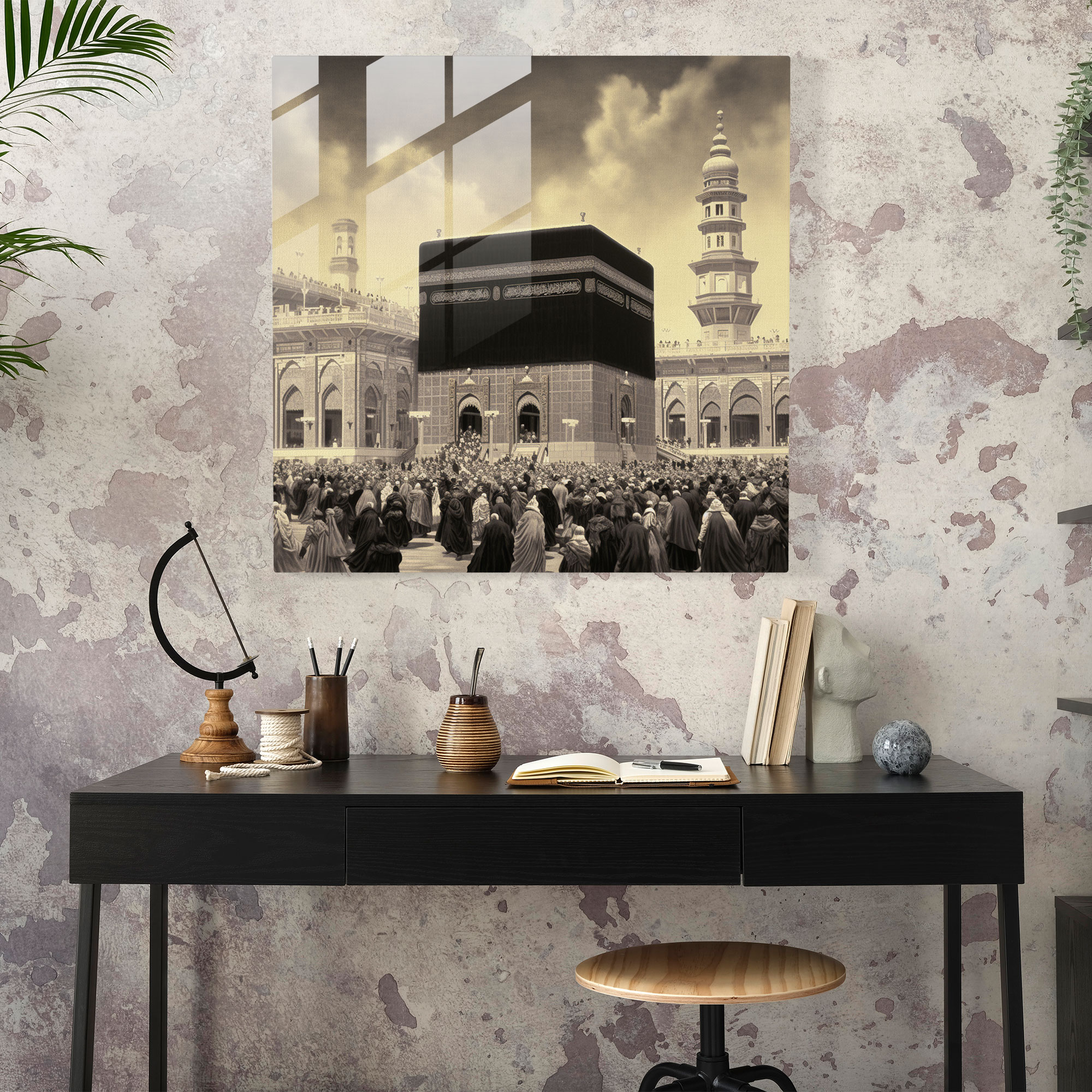Kaaba Glass Print - Vintage Nostalgia - Kaaba, Glass Print, Modern Art, Glass Wall Art