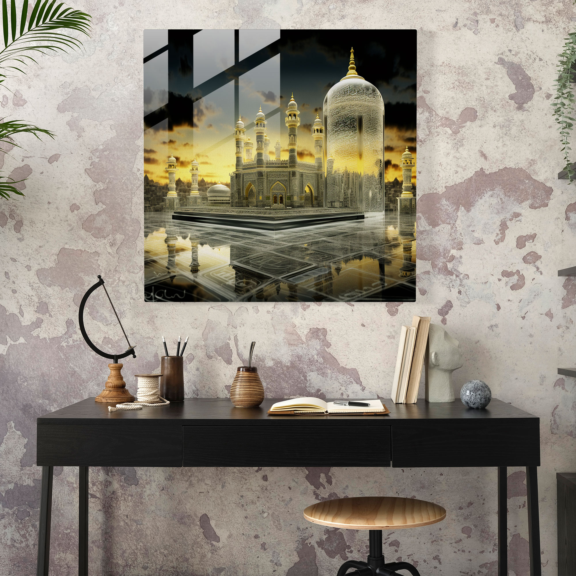Kaaba Glass Print - Calligraphy Elegance - Kaaba, Glass Print, Kaaba, Wall Decoration