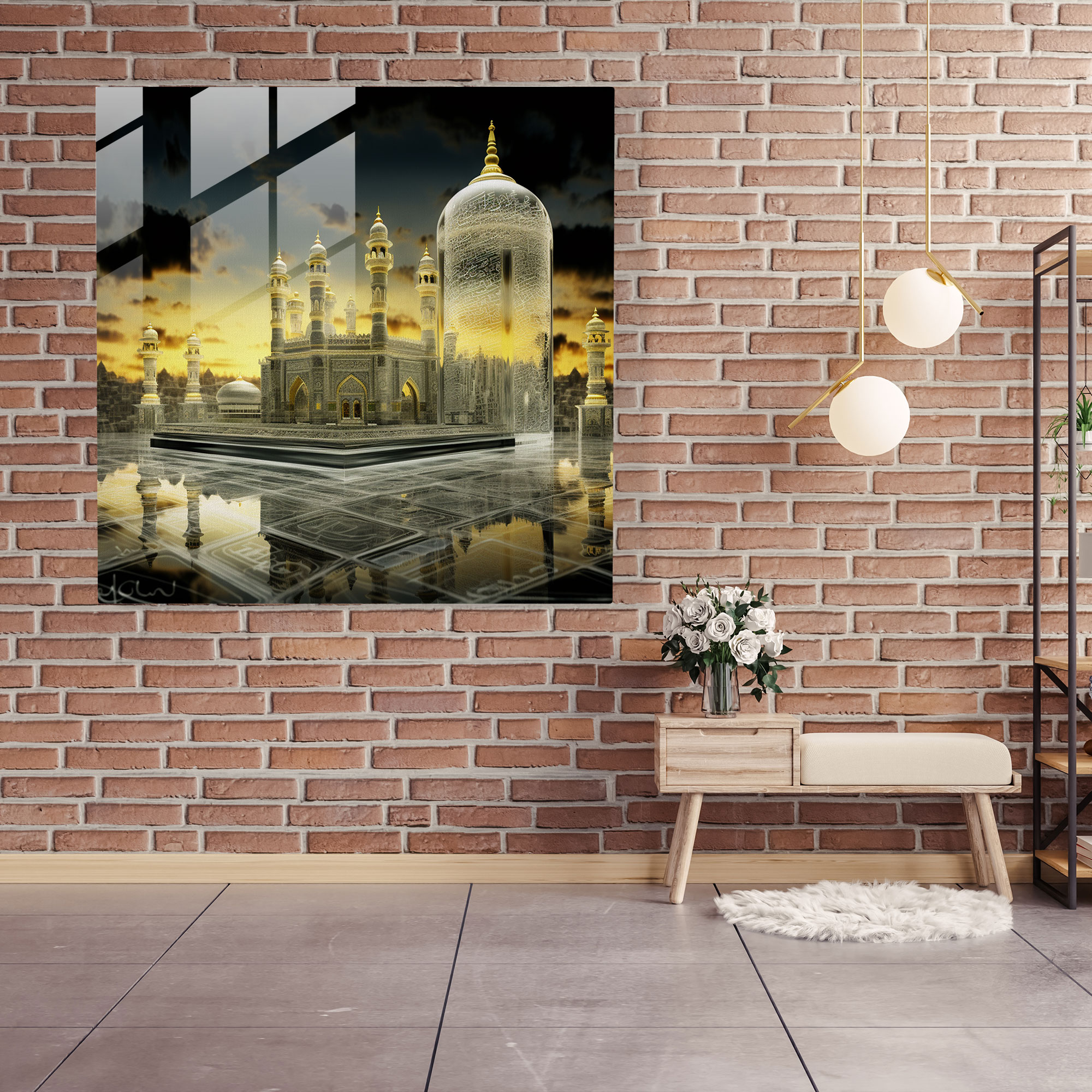 Kaaba Glass Print - Calligraphy Elegance - Kaaba, Glass Print, Kaaba, Wall Decoration