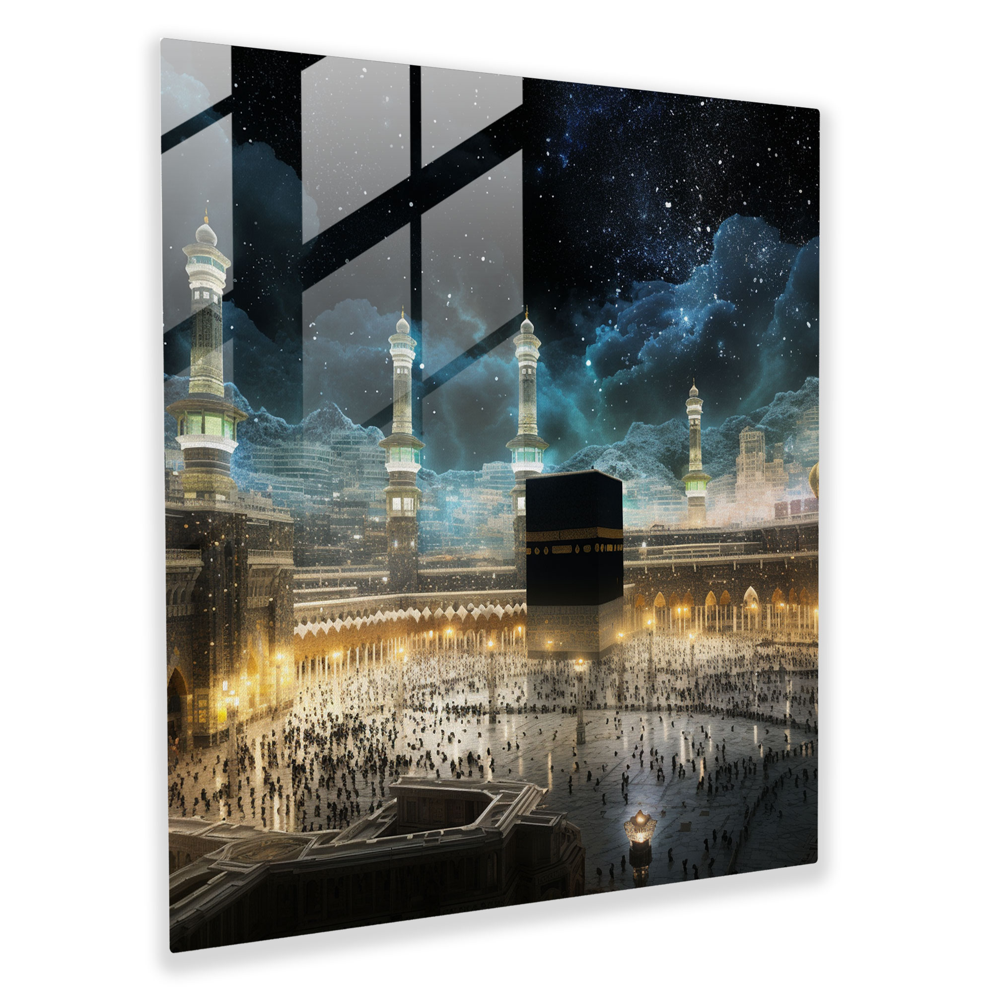 Kaaba Glass Print - Night Illumination - Kaaba, Home Decoration, Glass Print, Glass Wall Art