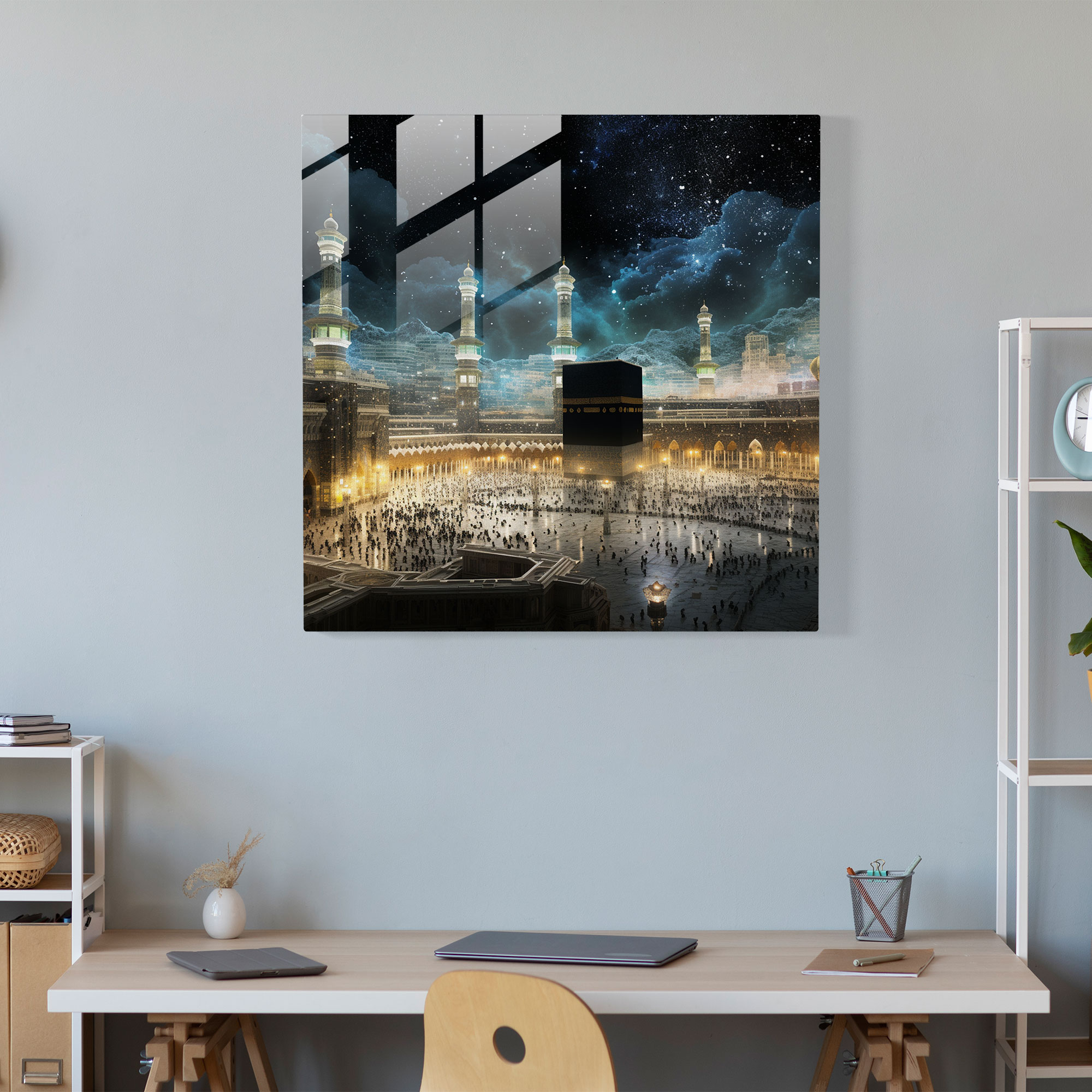 Kaaba Glass Print - Night Illumination - Kaaba, Home Decoration, Glass Print, Glass Wall Art