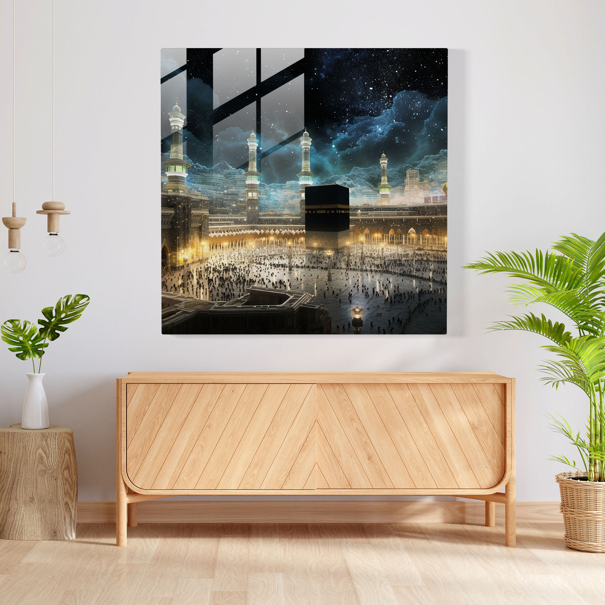Kaaba Glass Print - Night Illumination - Kaaba, Home Decoration, Glass Print, Glass Wall Art