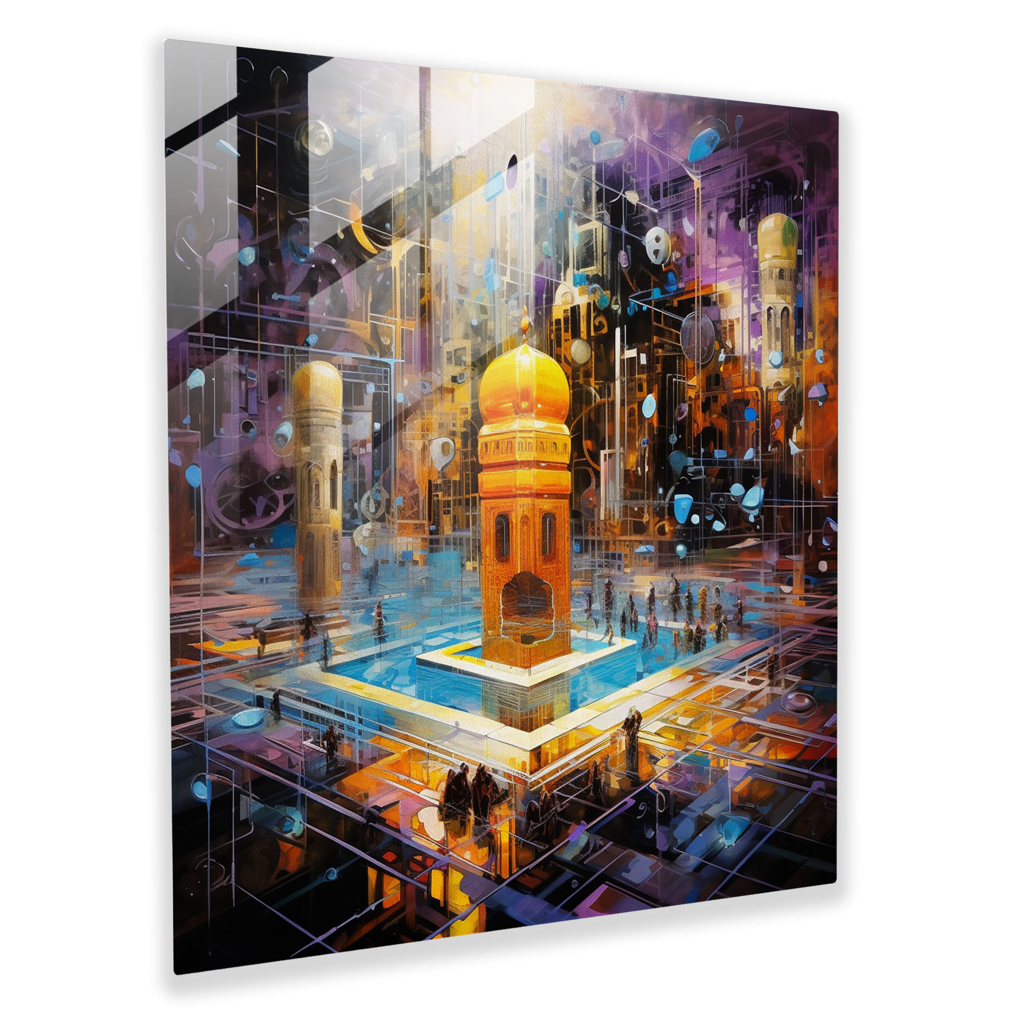 Modern Glass Print - Vibrant Swirls Kaaba - Kaaba, Glass Print, Wall Decoration, Glass Art