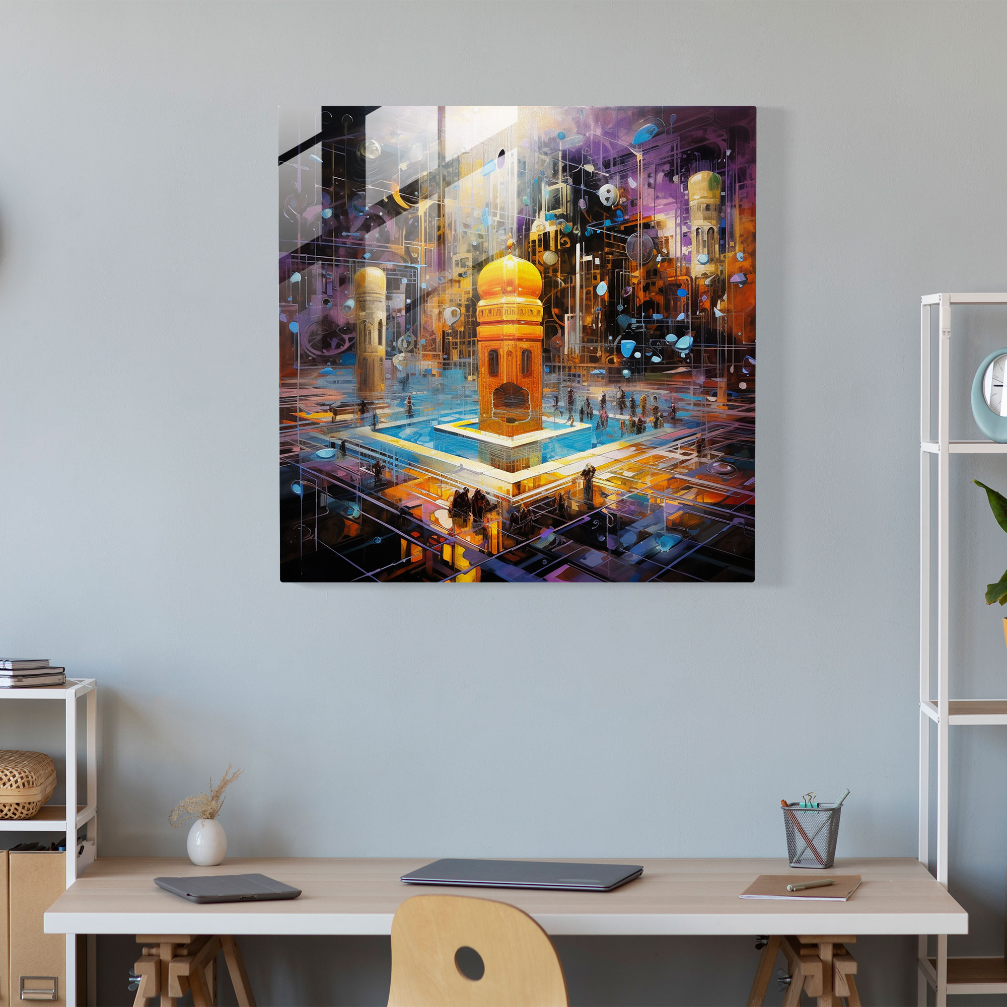 Modern Glass Print - Vibrant Swirls Kaaba - Kaaba, Glass Print, Wall Decoration, Glass Art