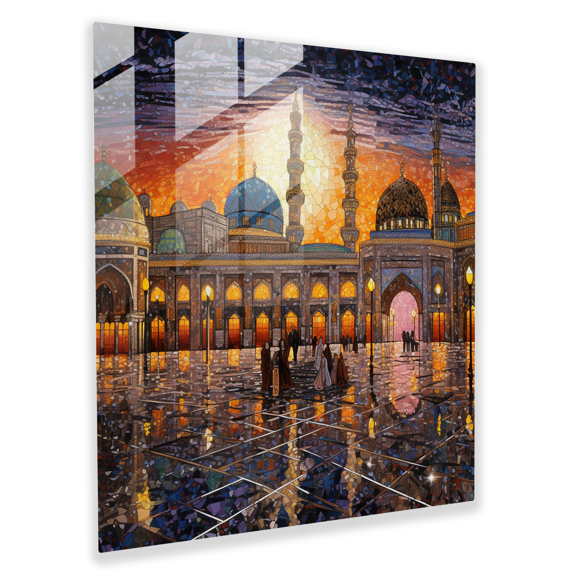 Canlı Renkli Kaaba Mozaik Cam Tablo - Kaaba Renkli Duvar Dekorasyonu Modern Sanat
