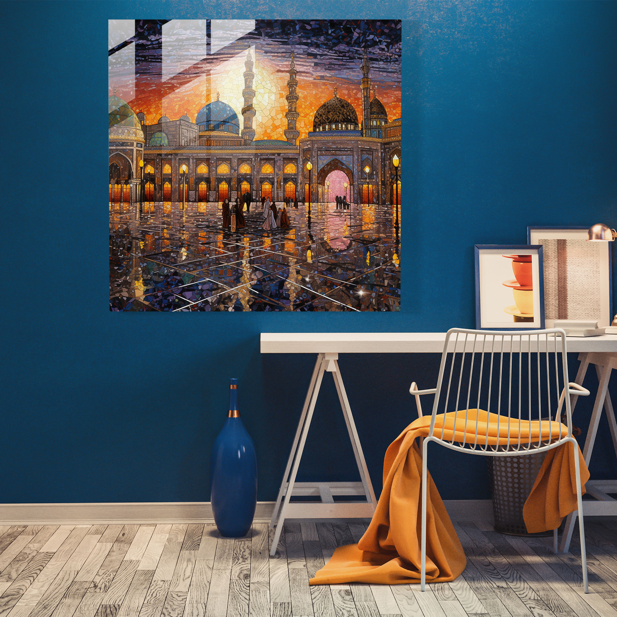 Canlı Renkli Kaaba Mozaik Cam Tablo - Kaaba Renkli Duvar Dekorasyonu Modern Sanat
