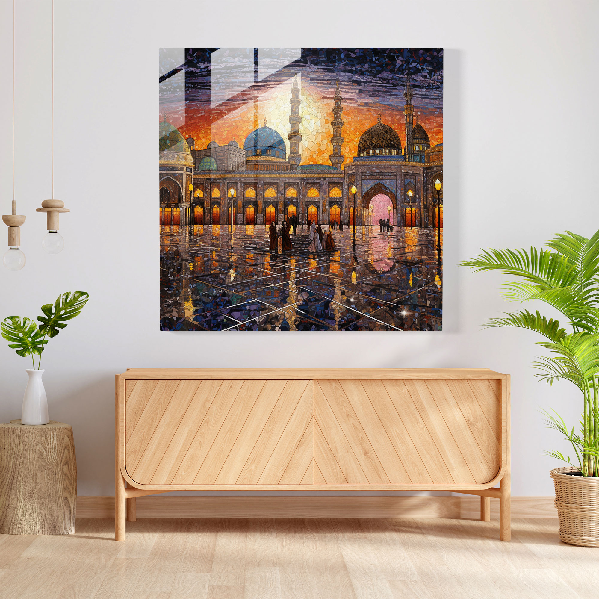 Canlı Renkli Kaaba Mozaik Cam Tablo - Kaaba Renkli Duvar Dekorasyonu Modern Sanat