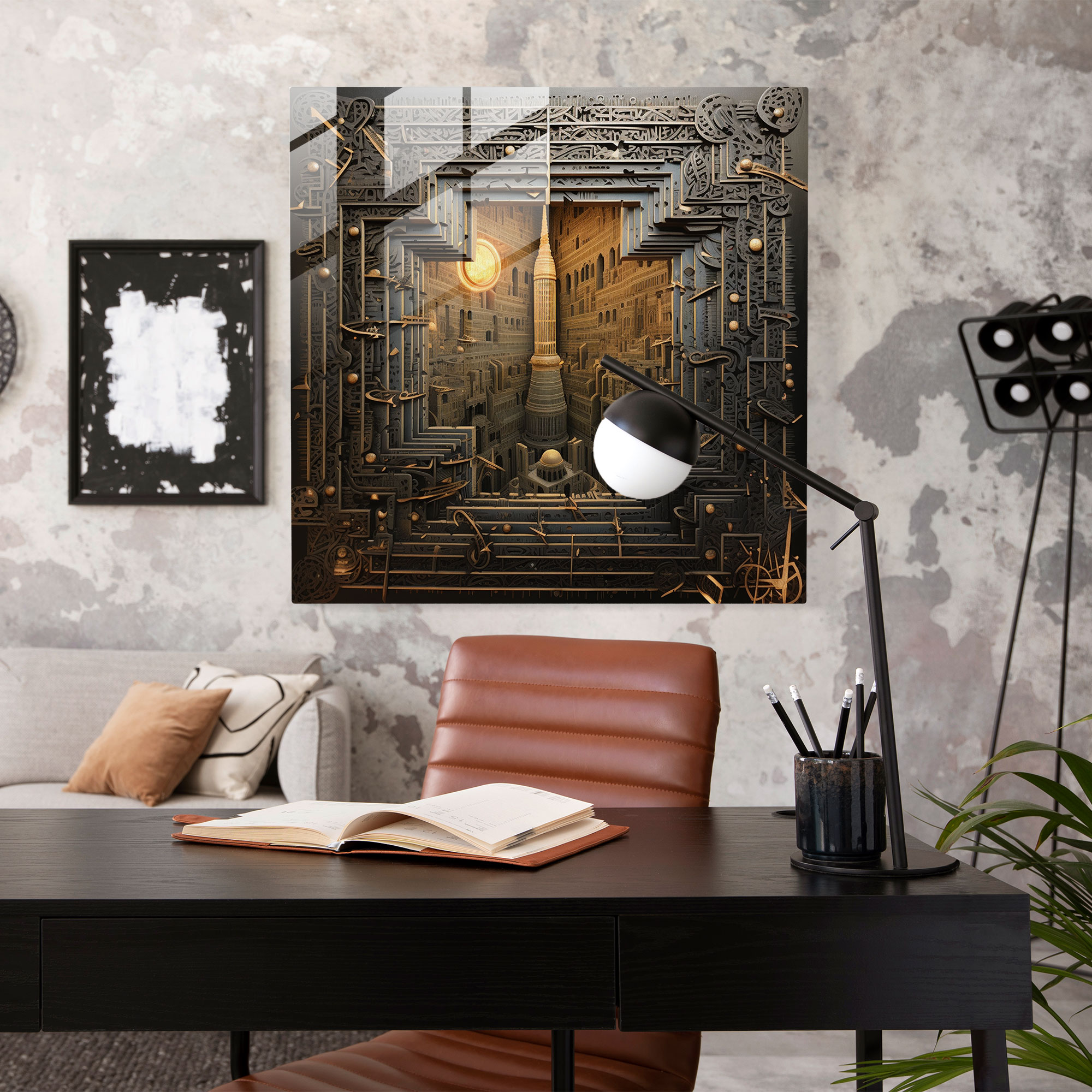 Islamic Glass Print - Kaaba Calligraphy - Kaaba, Home Decoration, Arabic Letters, Elegance