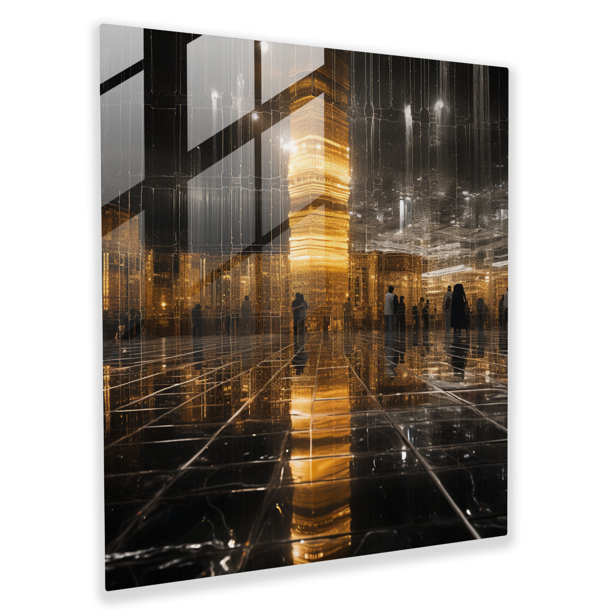 Abstract Glass Print - Mirrored Kaaba - Kaaba, Intrigue, Wall Decoration, Mirrored Surfaces