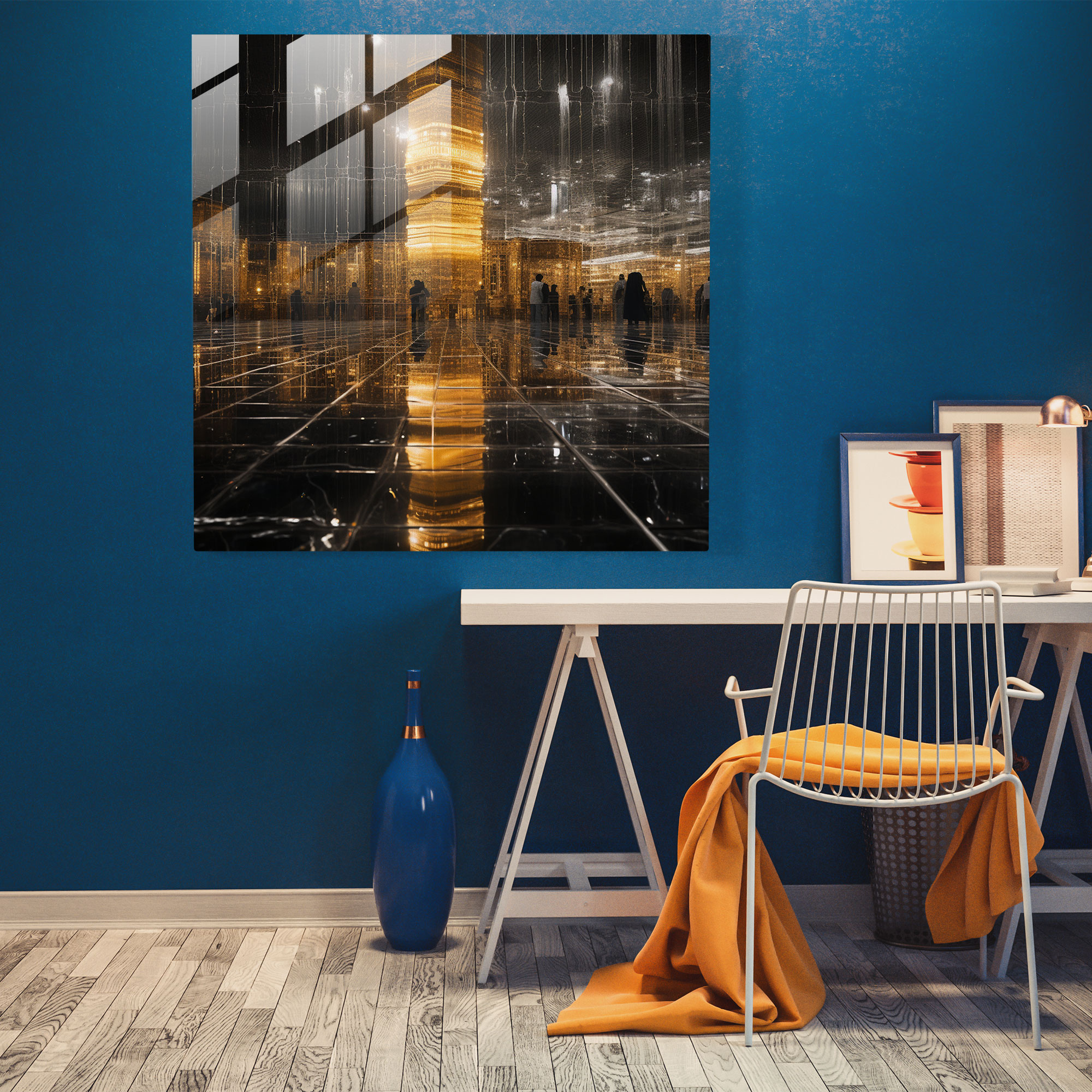 Abstract Glass Print - Mirrored Kaaba - Kaaba, Intrigue, Wall Decoration, Mirrored Surfaces