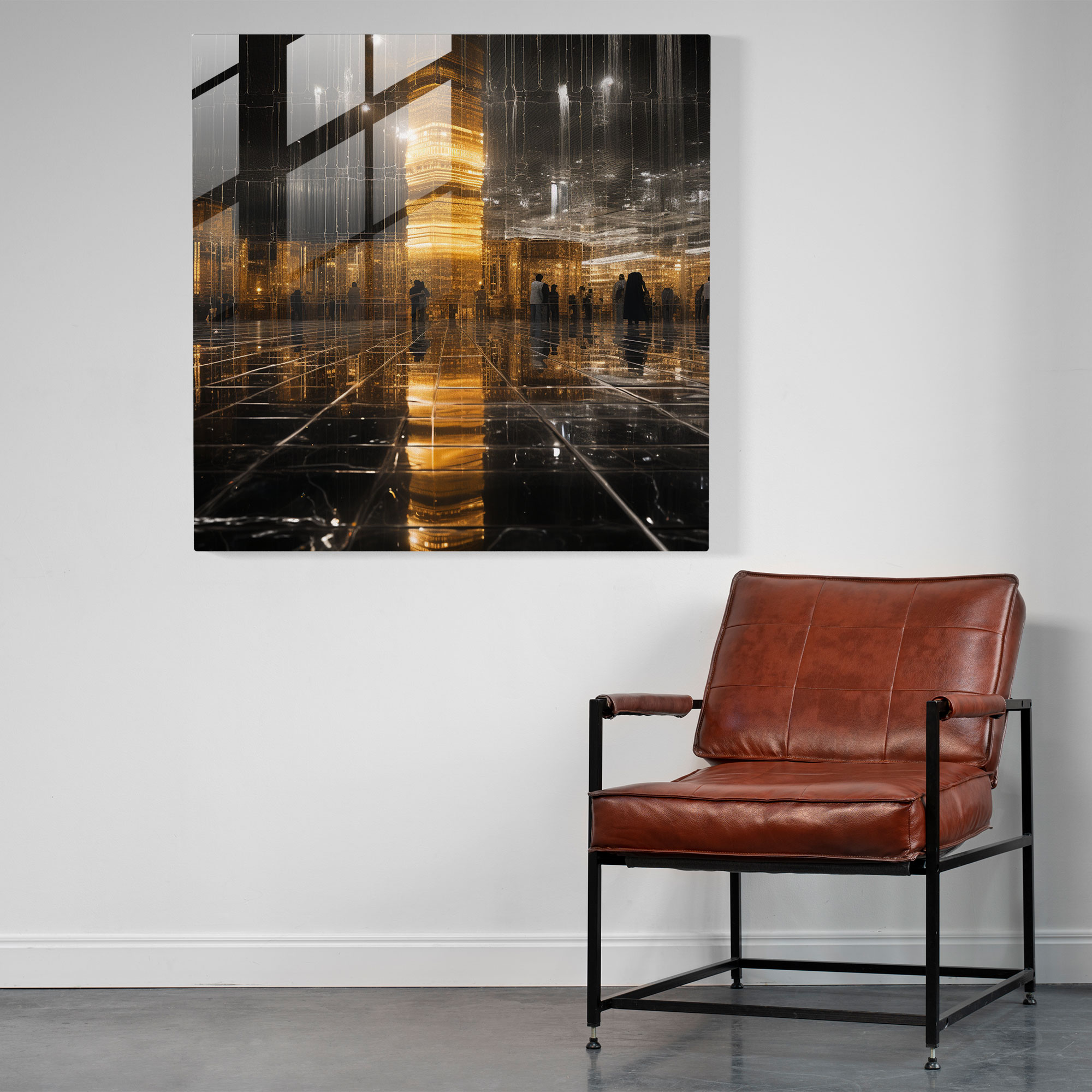 Abstract Glass Print - Mirrored Kaaba - Kaaba, Intrigue, Wall Decoration, Mirrored Surfaces
